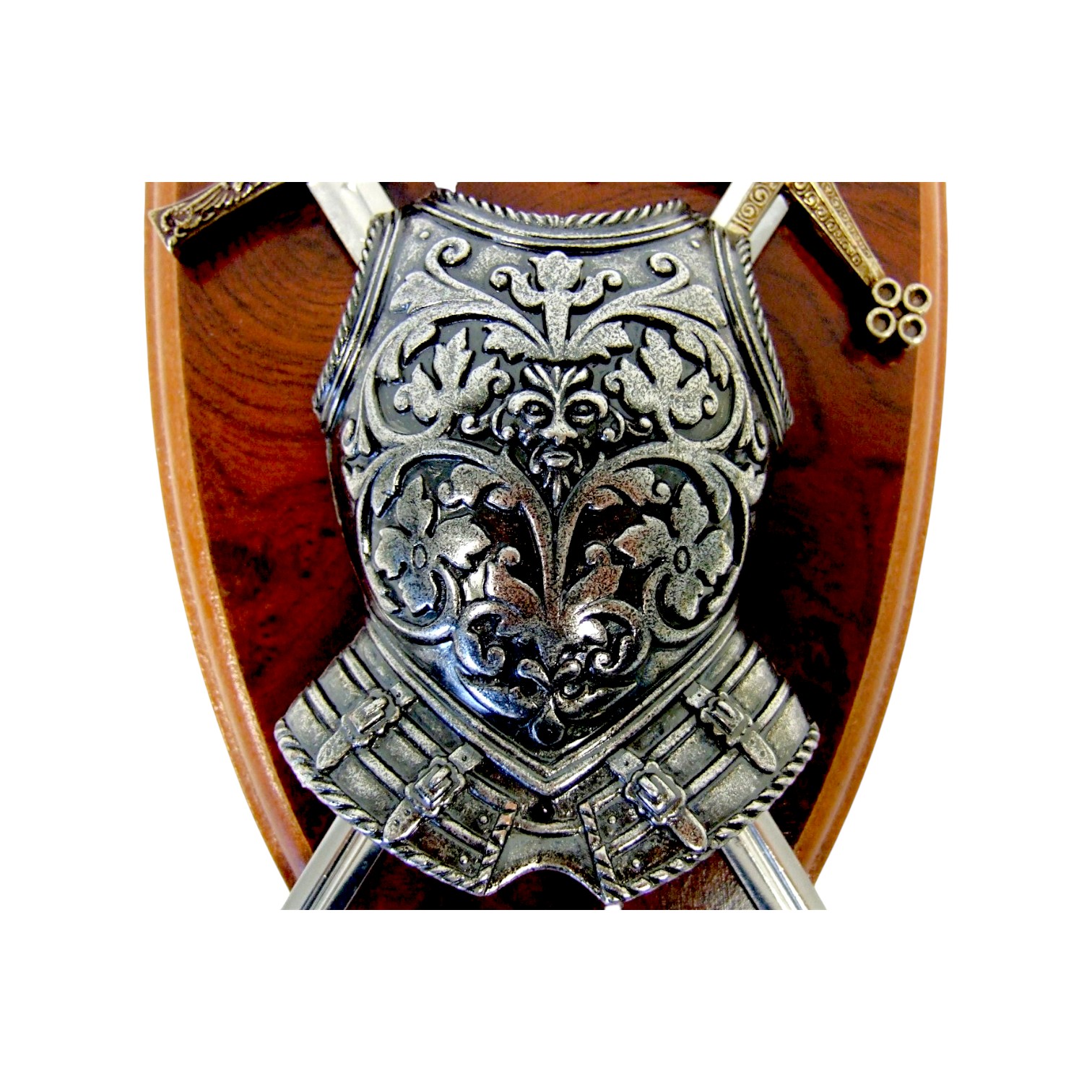 Panóplia com couraça e 2 espadas prateadas Denix