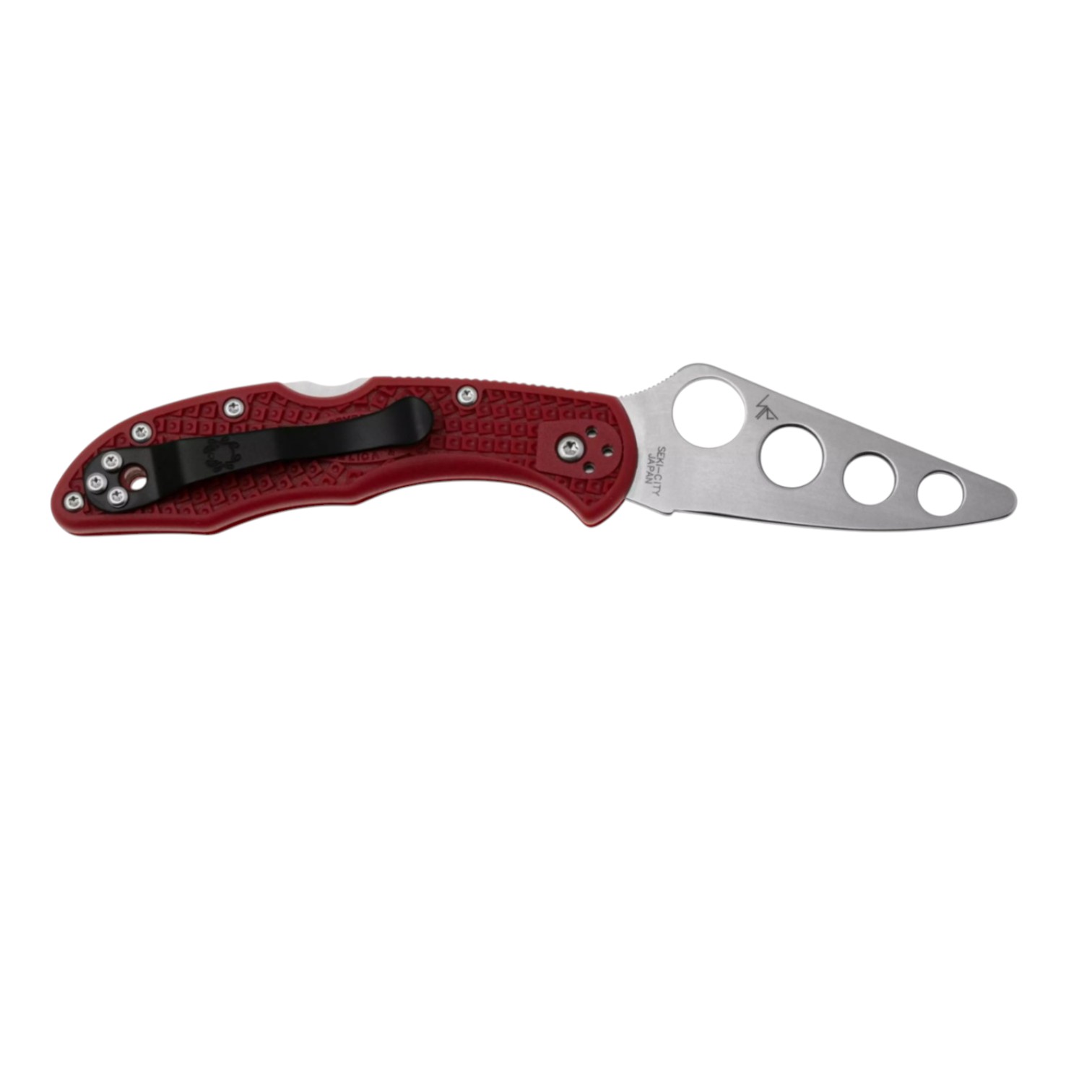 Canivete de treino Spyderco Delica 4 C11TR, sem fios, com cabo em FRN vermelho.