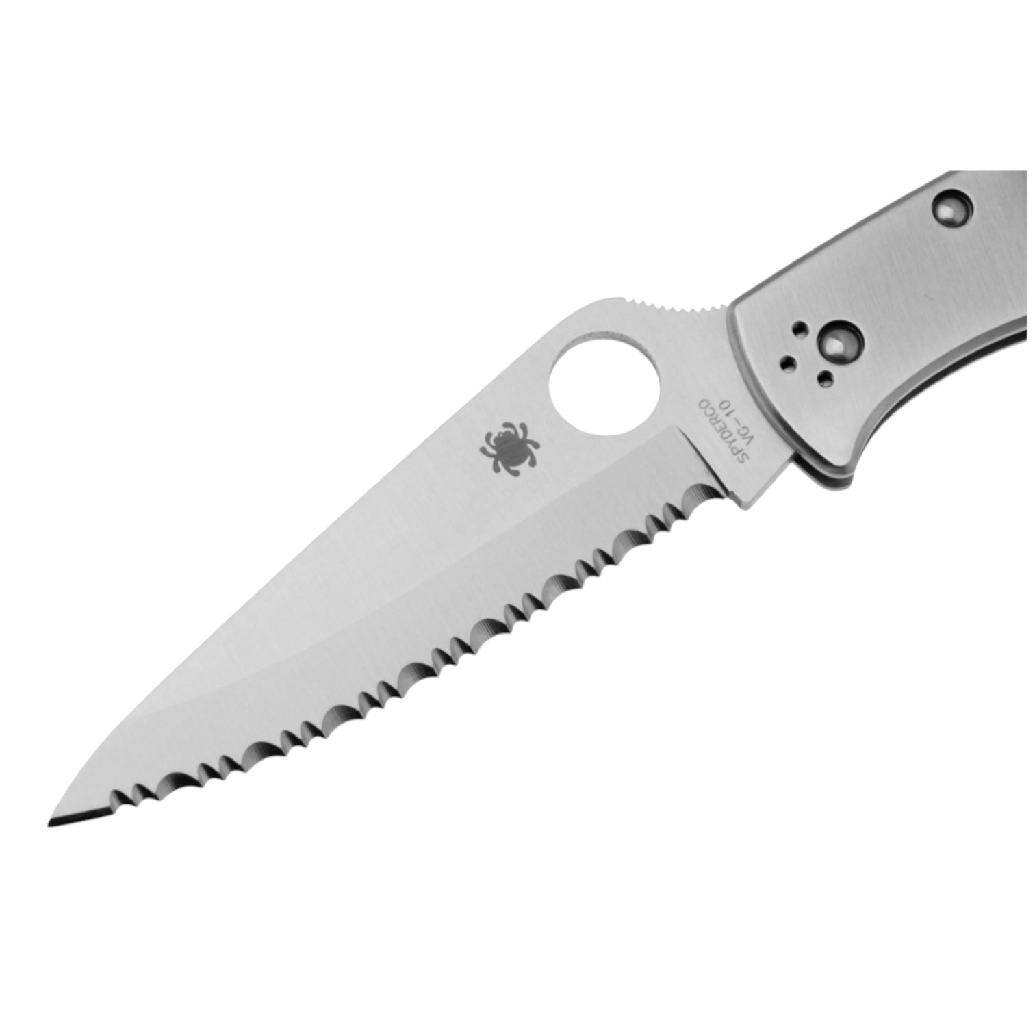 Canivete Spyderco Endura 4 em aço inoxidável C10S, com lâmina serrilhada em VG10 e cabo em aço inoxidável.