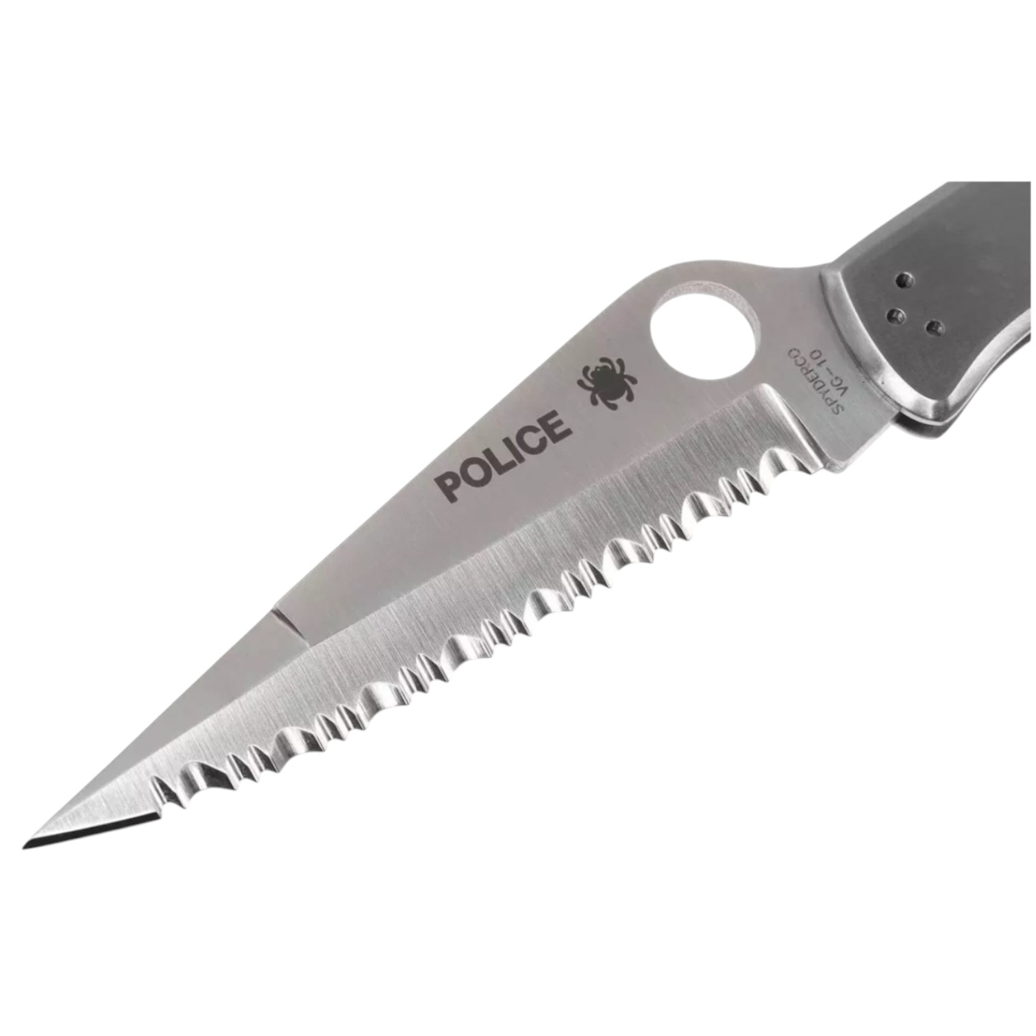 Spyderco Police stainless steel C07S, knife with VG10 serrated blade and stainless steel handle