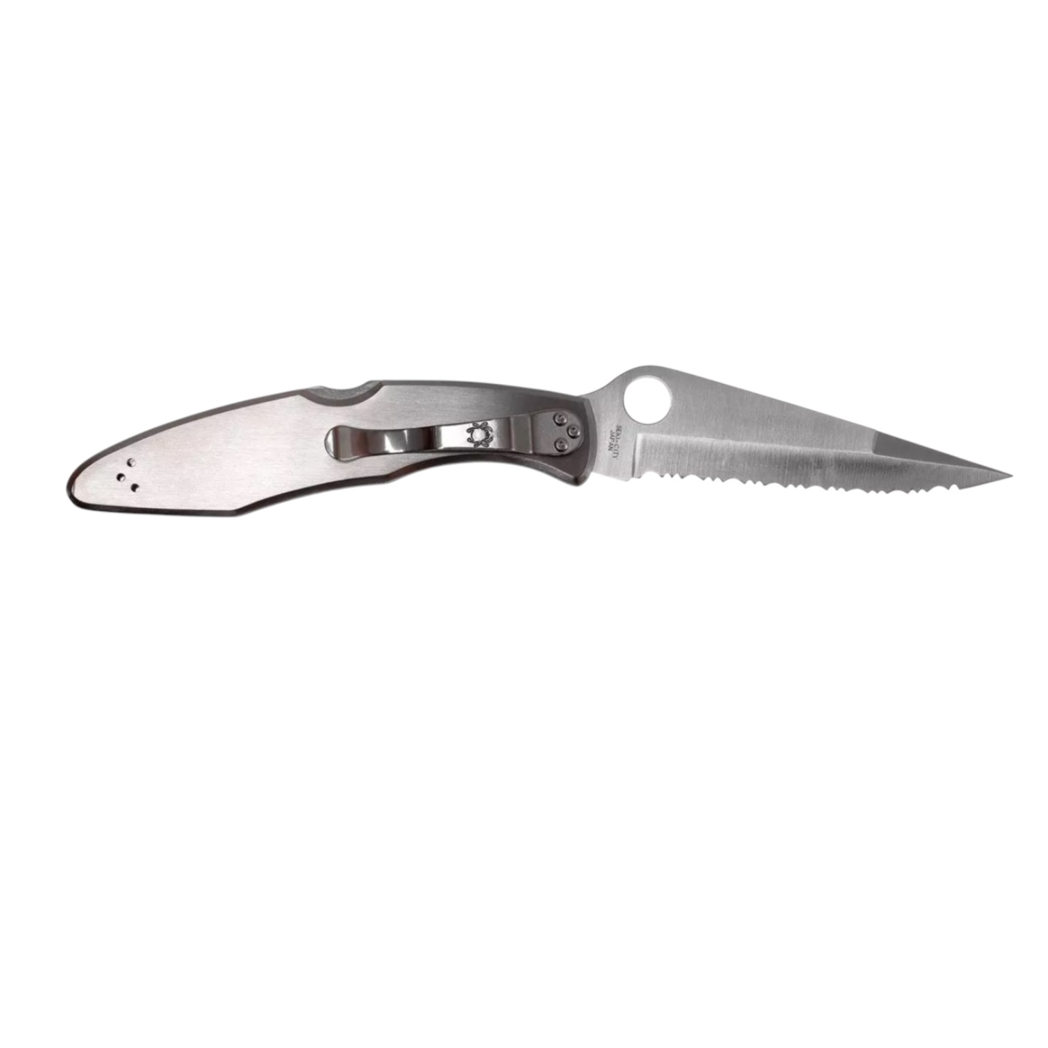 Spyderco Police stainless steel C07S, knife with VG10 serrated blade and stainless steel handle