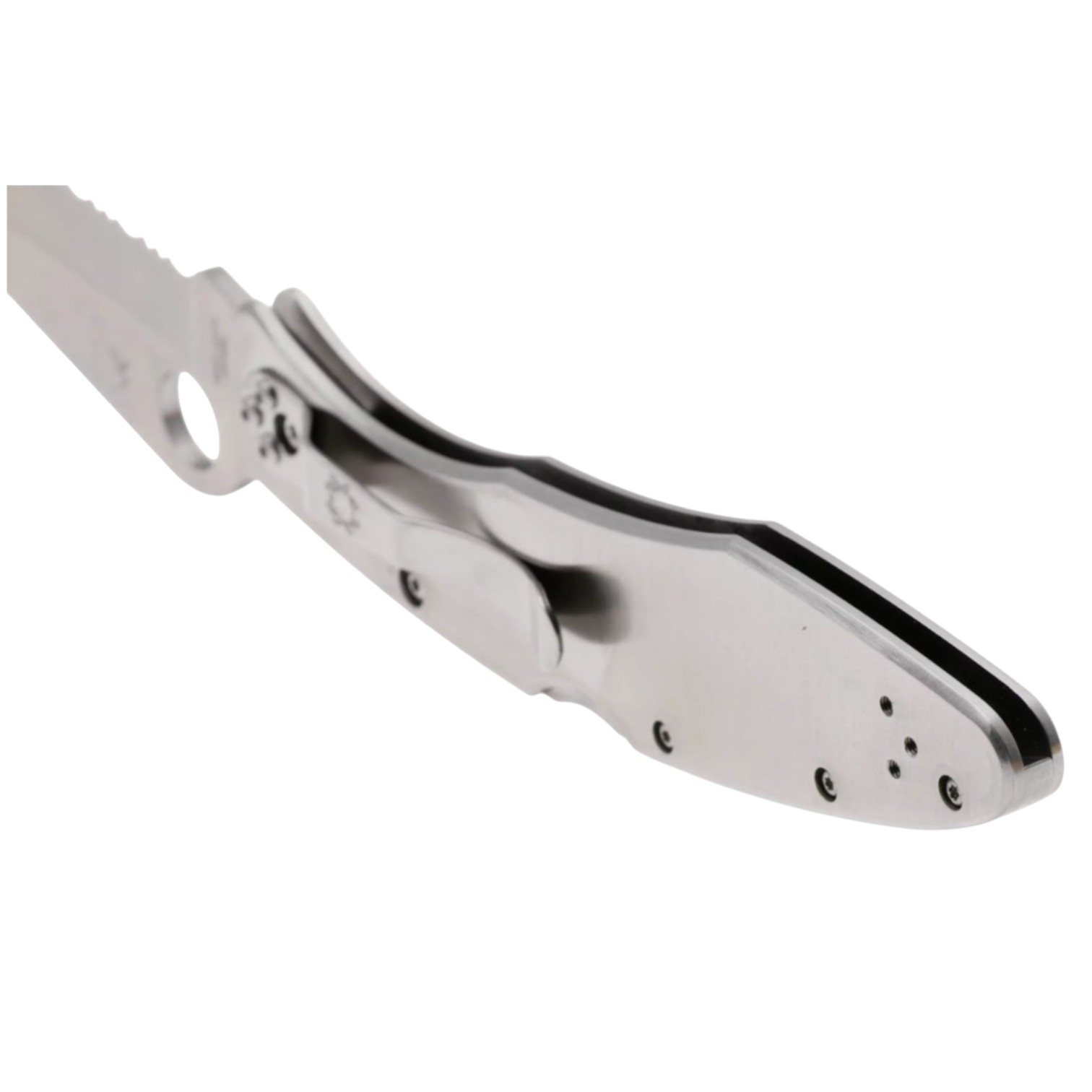 Spyderco Police stainless steel C07PS, navaja con hoja mitad dentada de VG10 y mango de acero inoxidable