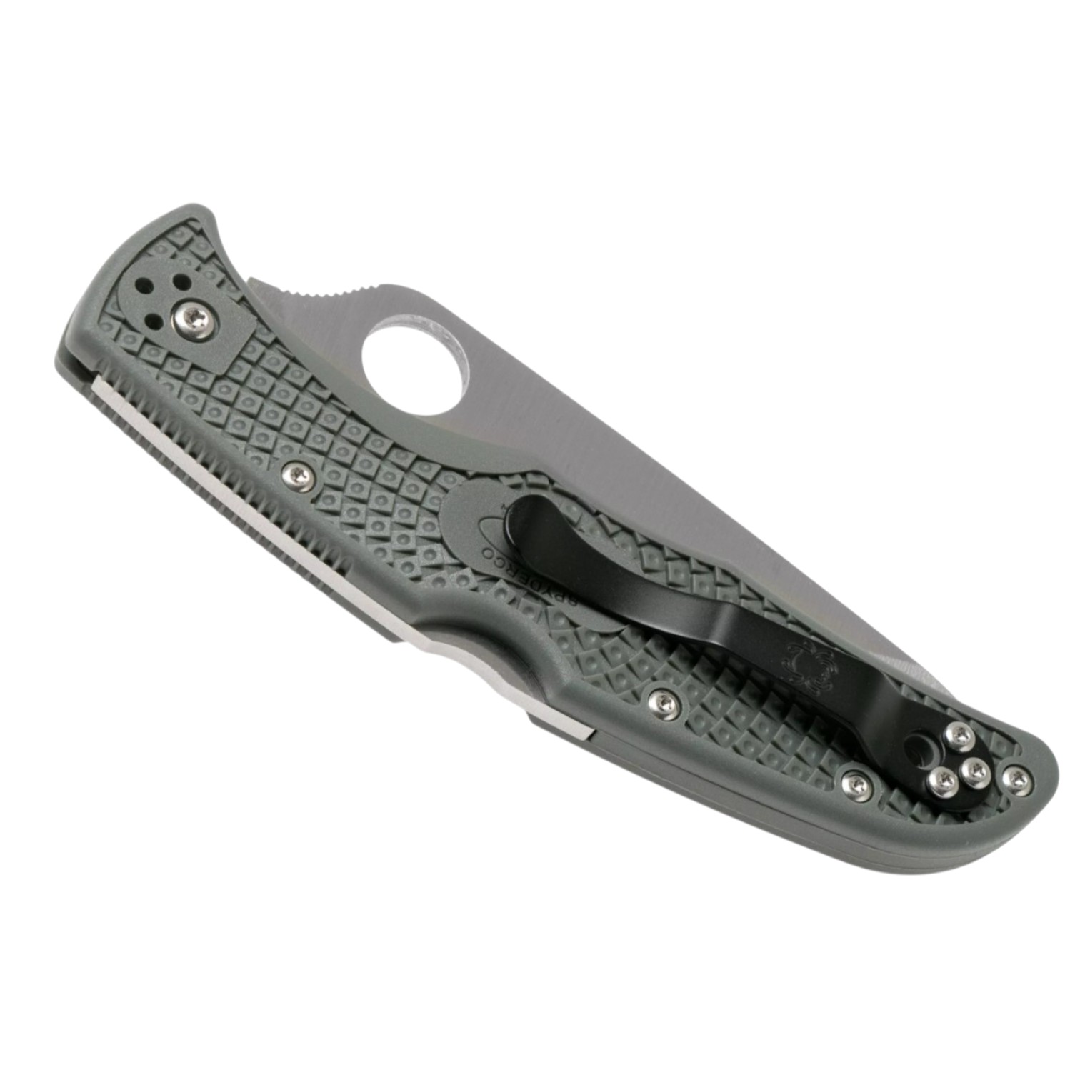 Canivete Spyderco Endura 4 C10PSFG, com lâmina em aço VG10 com fio semi-serrilhado e cabo em FRN verde.