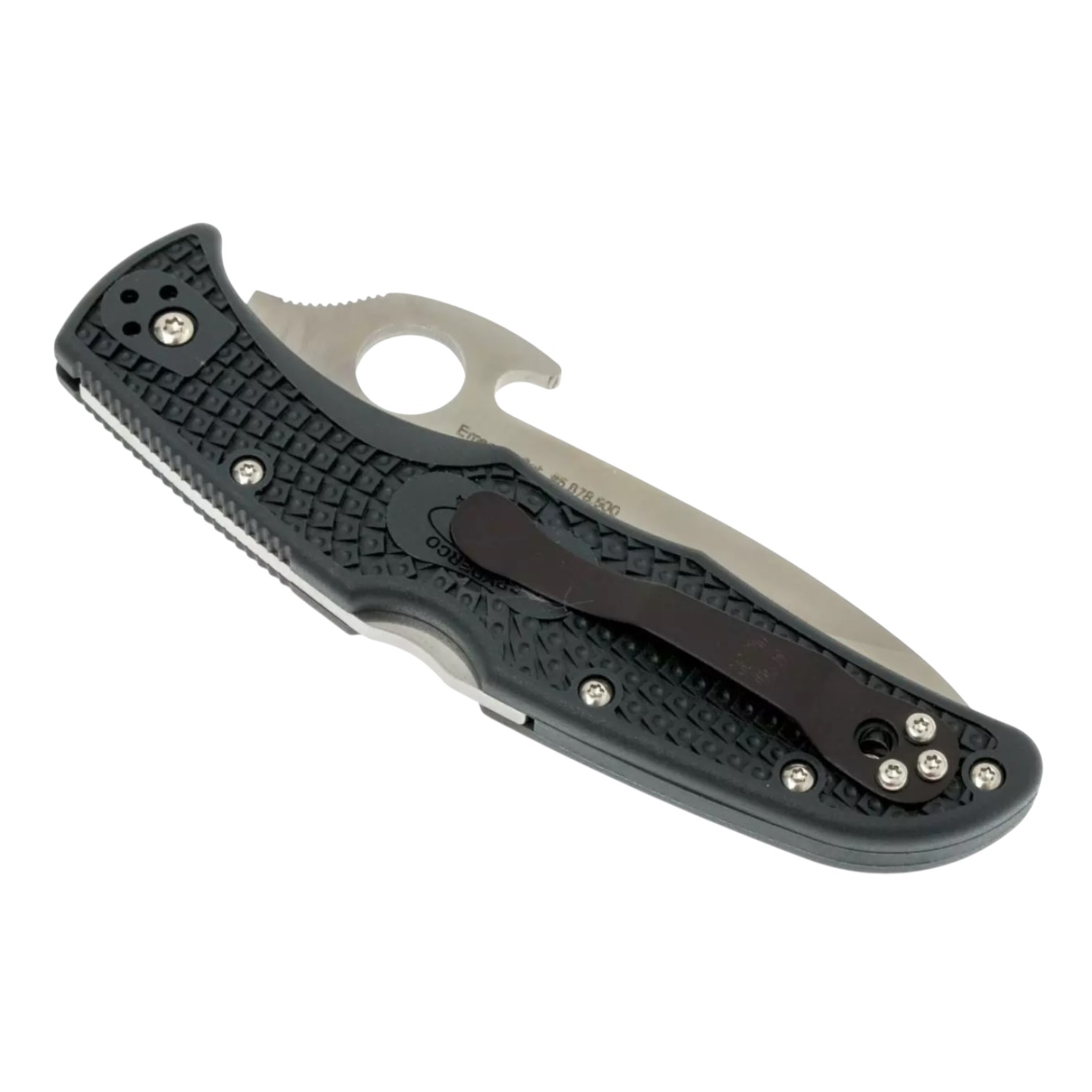 Canivete Spyderco Endura 4 PE Wave Emerson C10PGYW, com lâmina lisa em VG10, sistema de abertura Emerson e punho em FRN preto.