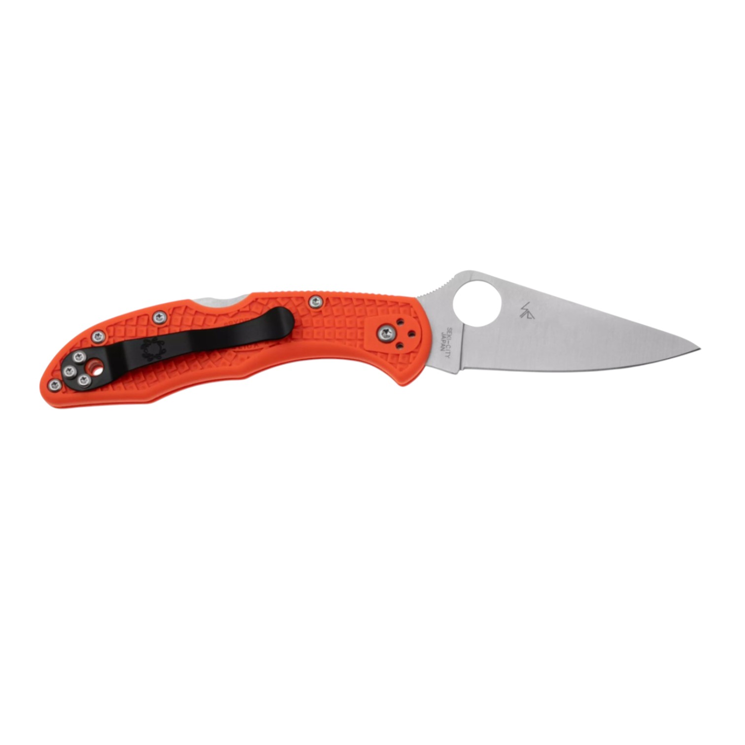 Canivete Spyderco Delica 4 C11FPOR, lâmina lisa em aço VG10 com cabo em FRN laranja.