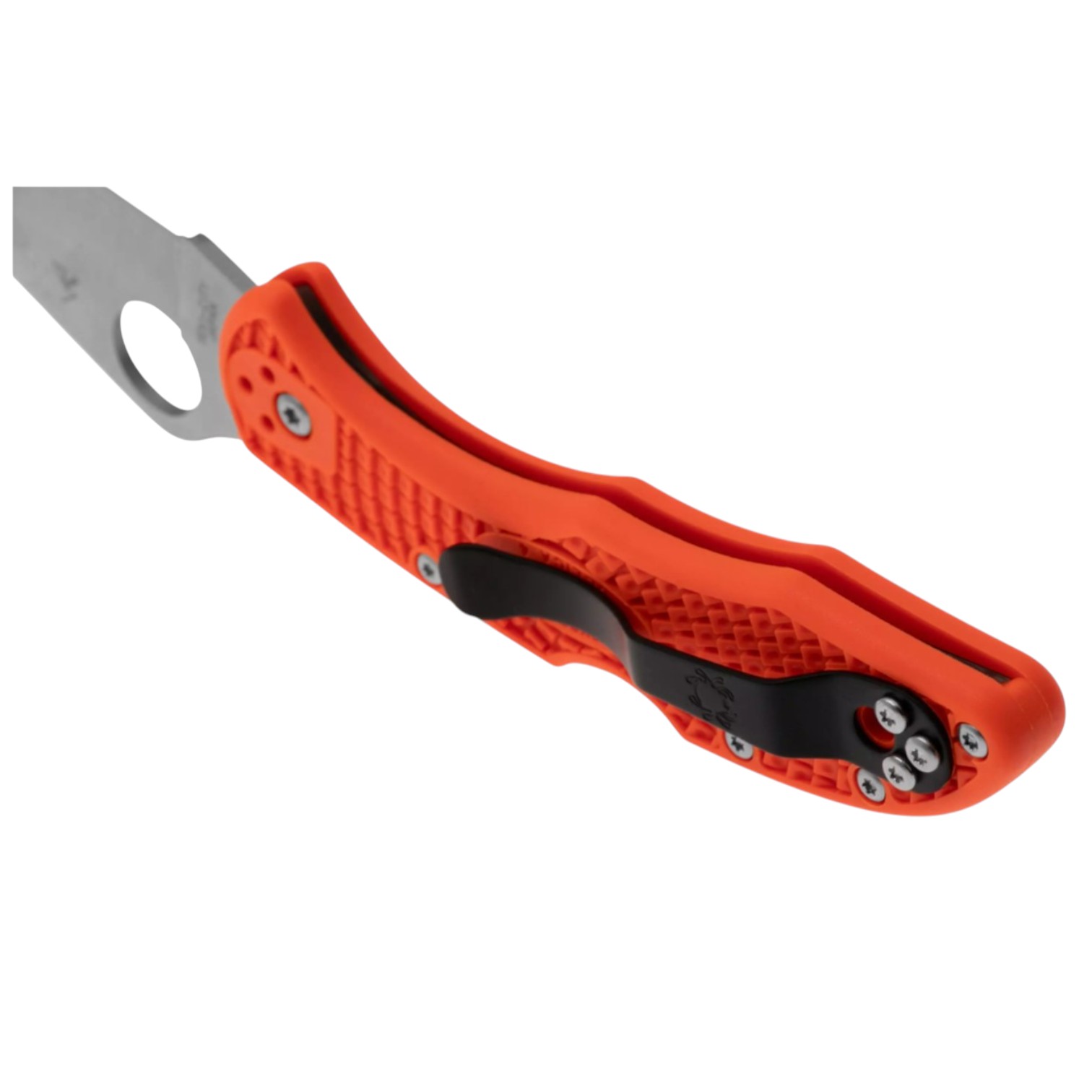 Canivete Spyderco Delica 4 C11FPOR, lâmina lisa em aço VG10 com cabo em FRN laranja.