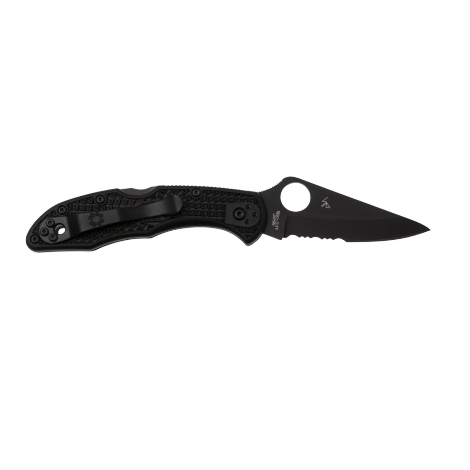 Spyderco Delica 4 C11PSBBK navaja lockback con mango de FRN negro y hoja negra con filo semi serrado