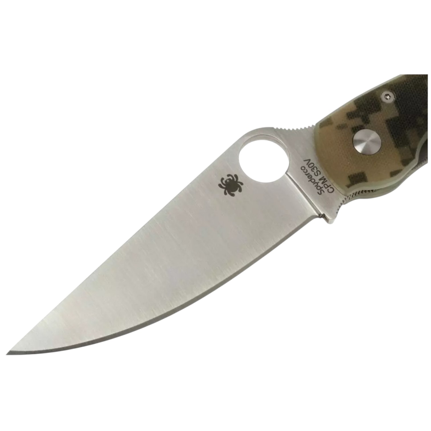 Canivete tático Spyderco Military Camouflage C36GPCMO com cabo em G-10 camuflado e lâmina de fio reto.