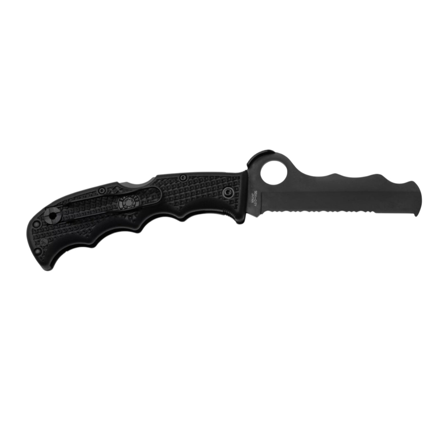 Canivete Spyderco Assist Black Blade PS C79PSBBK com cabo em FRN preto e lâmina de 9,4 cm em VG10 com fecho traseiro.