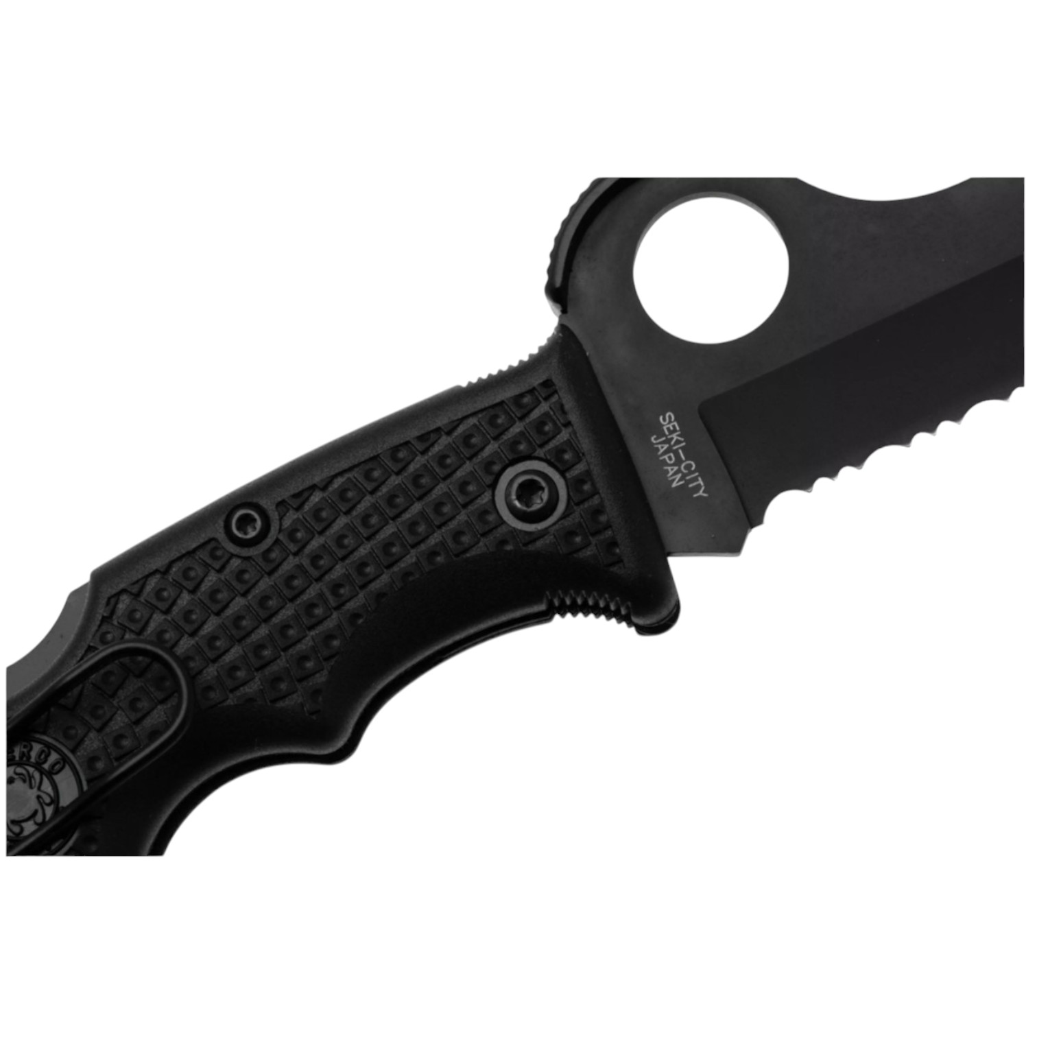 Canivete Spyderco Assist Black Blade PS C79PSBBK com cabo em FRN preto e lâmina de 9,4 cm em VG10 com fecho traseiro.
