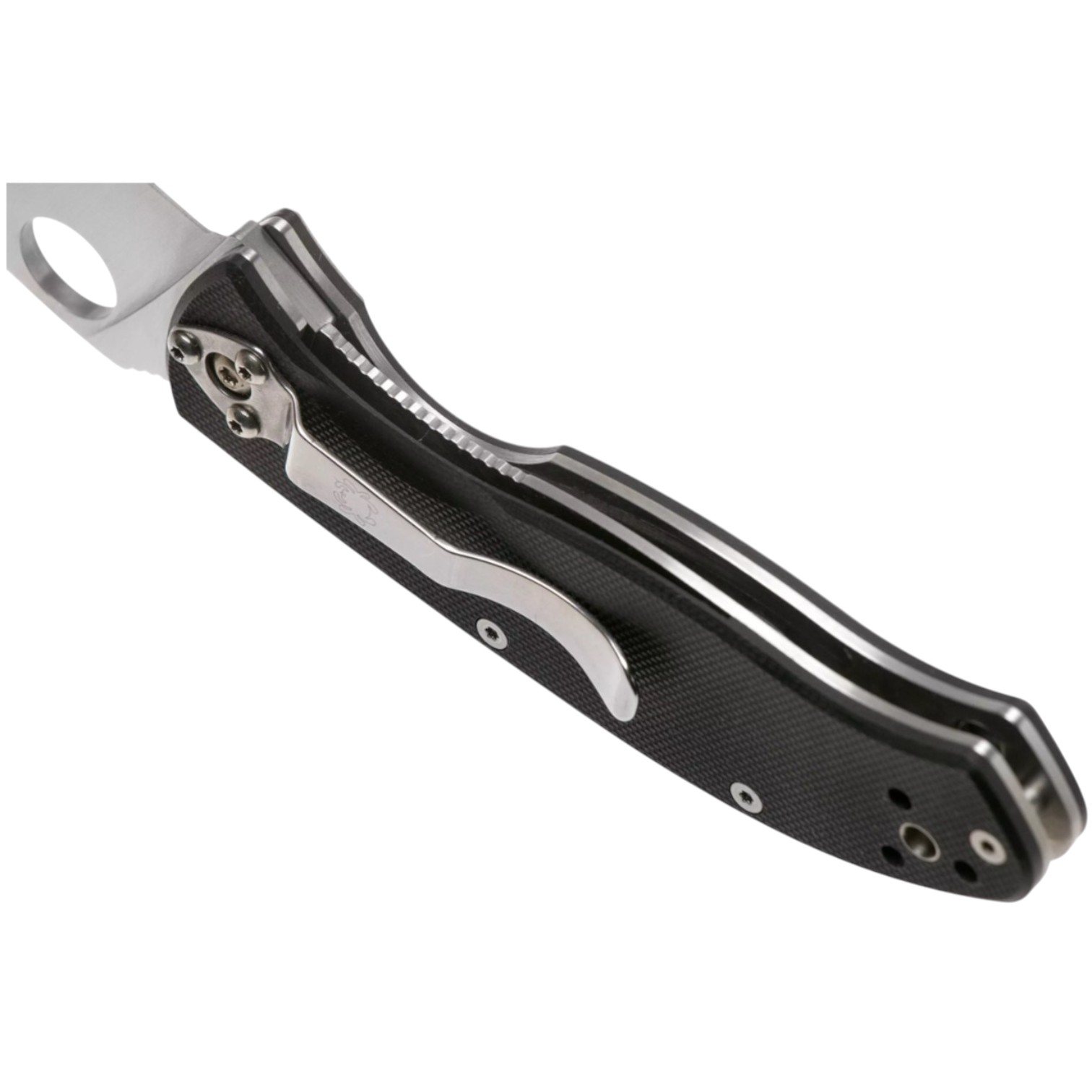 Canivete Spyderco Tenacious C122GP com lâmina lisa, cabo em G10 preto e clipe de múltiplas posições.
