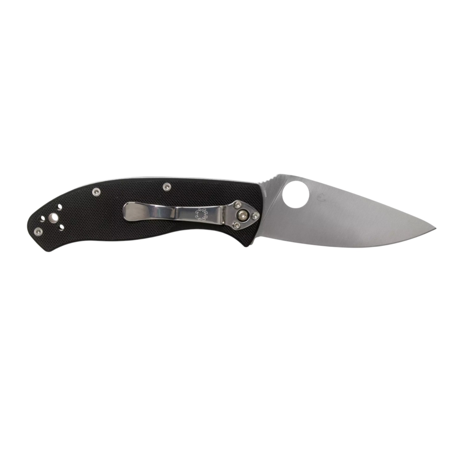 Canivete Spyderco Tenacious C122GP com lâmina lisa, cabo em G10 preto e clipe de múltiplas posições.