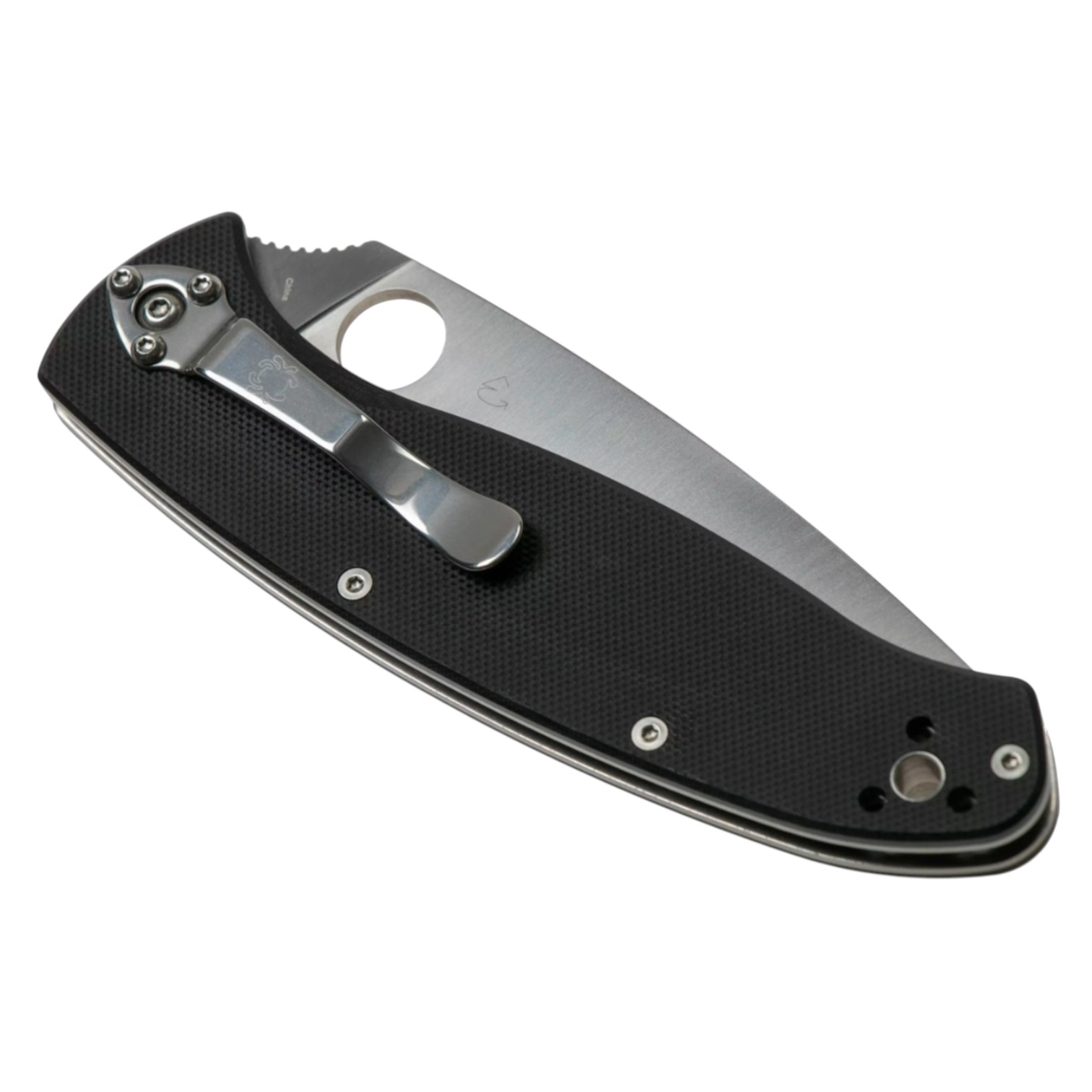 Canivete Spyderco Resilience com lâmina lisa de 10,8 cm em aço 8Cr13MoV e cabo em G10 e aço inoxidável.