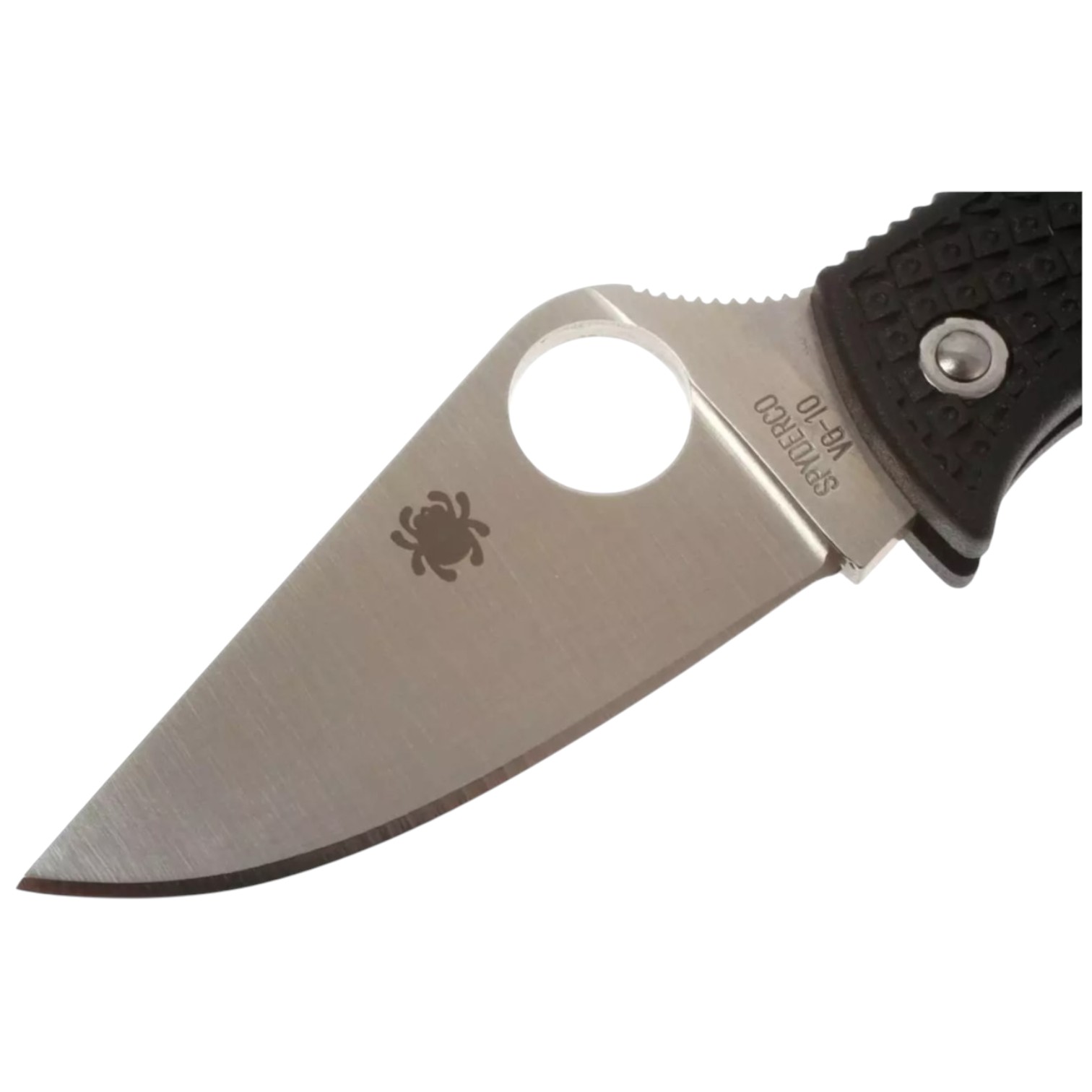 Canivete Spyderco MBKP ManBug com cabo em FRN preto e lâmina de 4,4 cm em aço VG10 com fio reto.