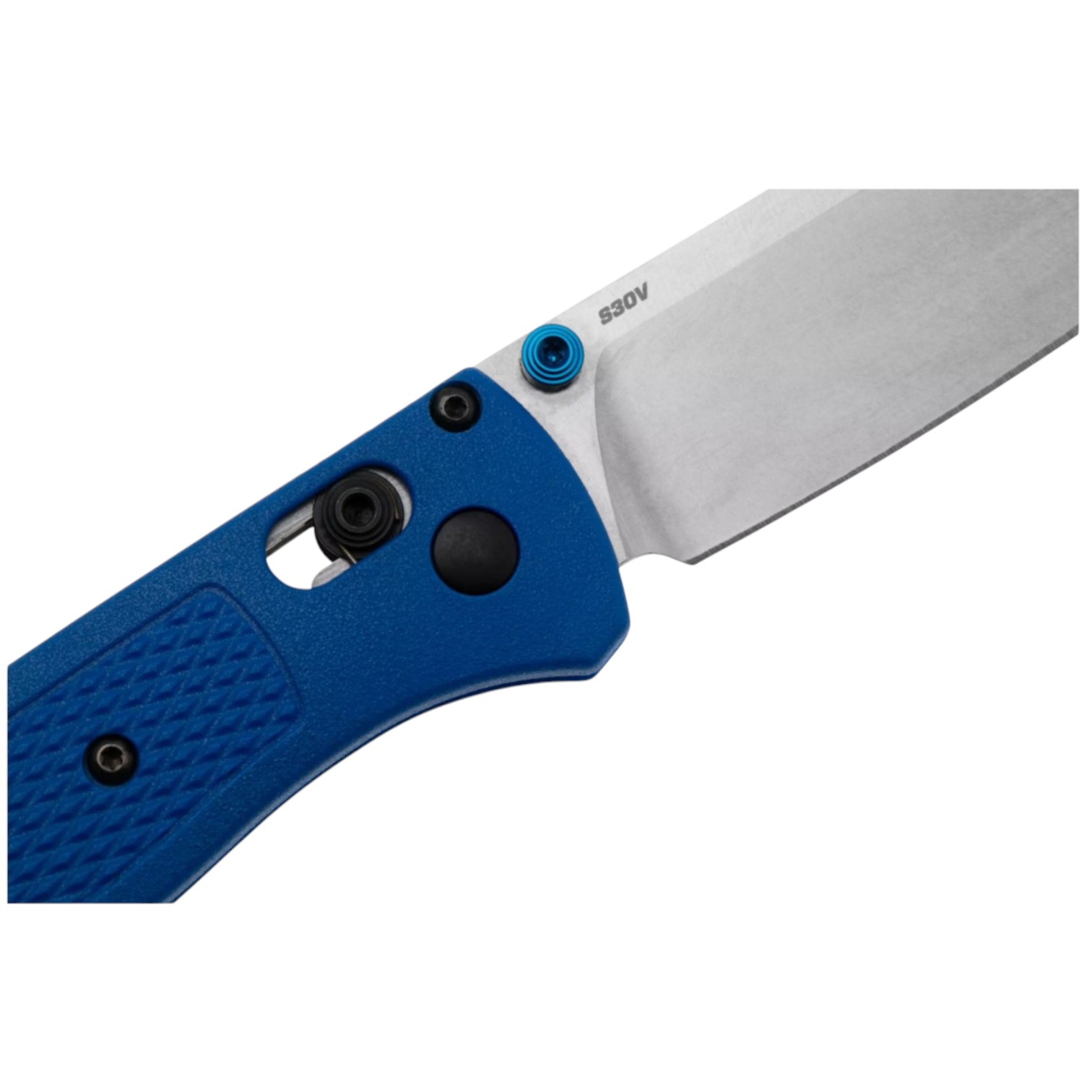 Navaja Benchmade bugout con mango grivory azul y hoja CPM S30V stonewashed de 8.2 cm