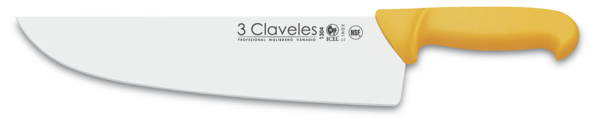 Cuchillo carnicero ancho con hoja de 29 cm y mango de polipropileno amarillo