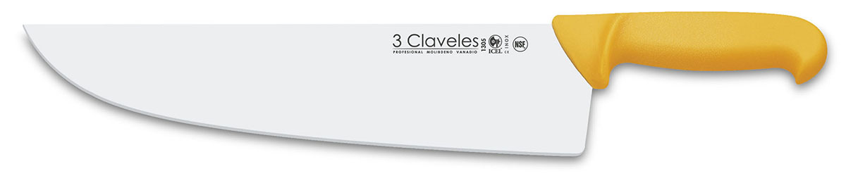 Faca de açougueiro larga com lâmina de 32 cm e cabo de polipropileno amarelo