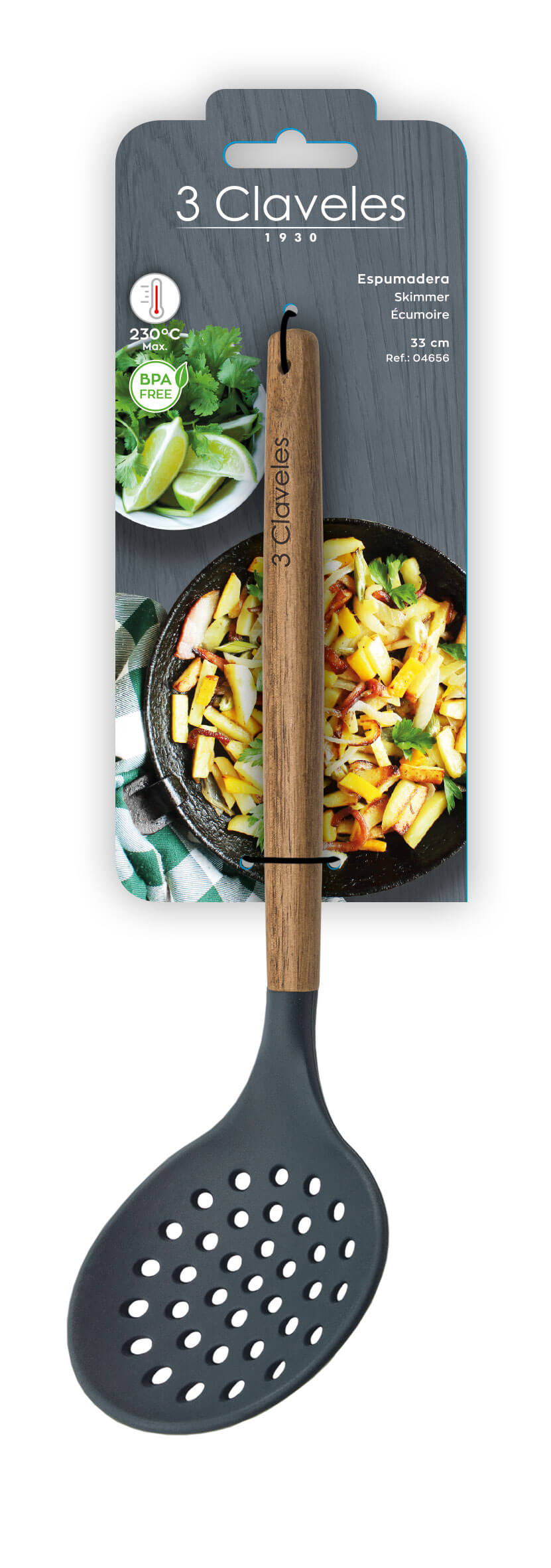 Silicone and beech wood skimmer, BPA free, 3 Claveles