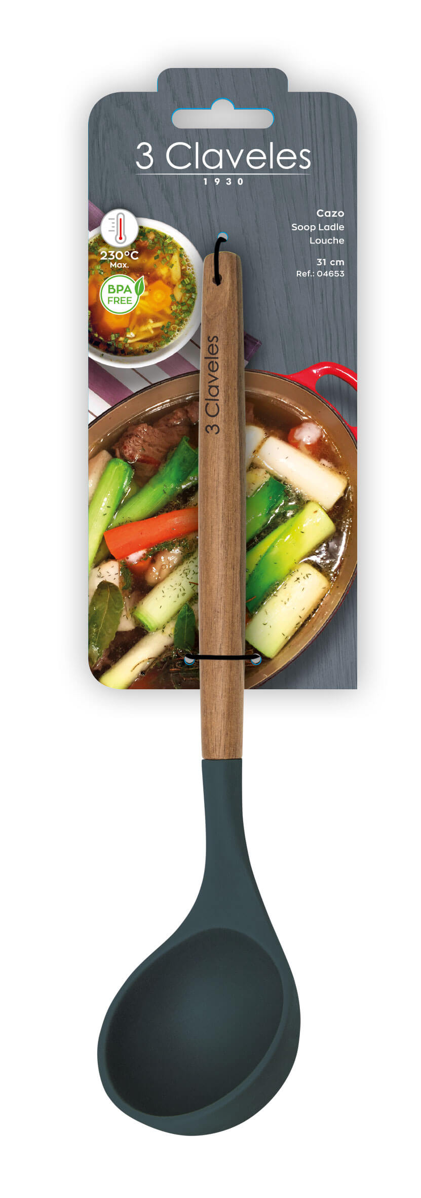 Panela Claveles em silicone e madeira de faia, isenta de BPA.