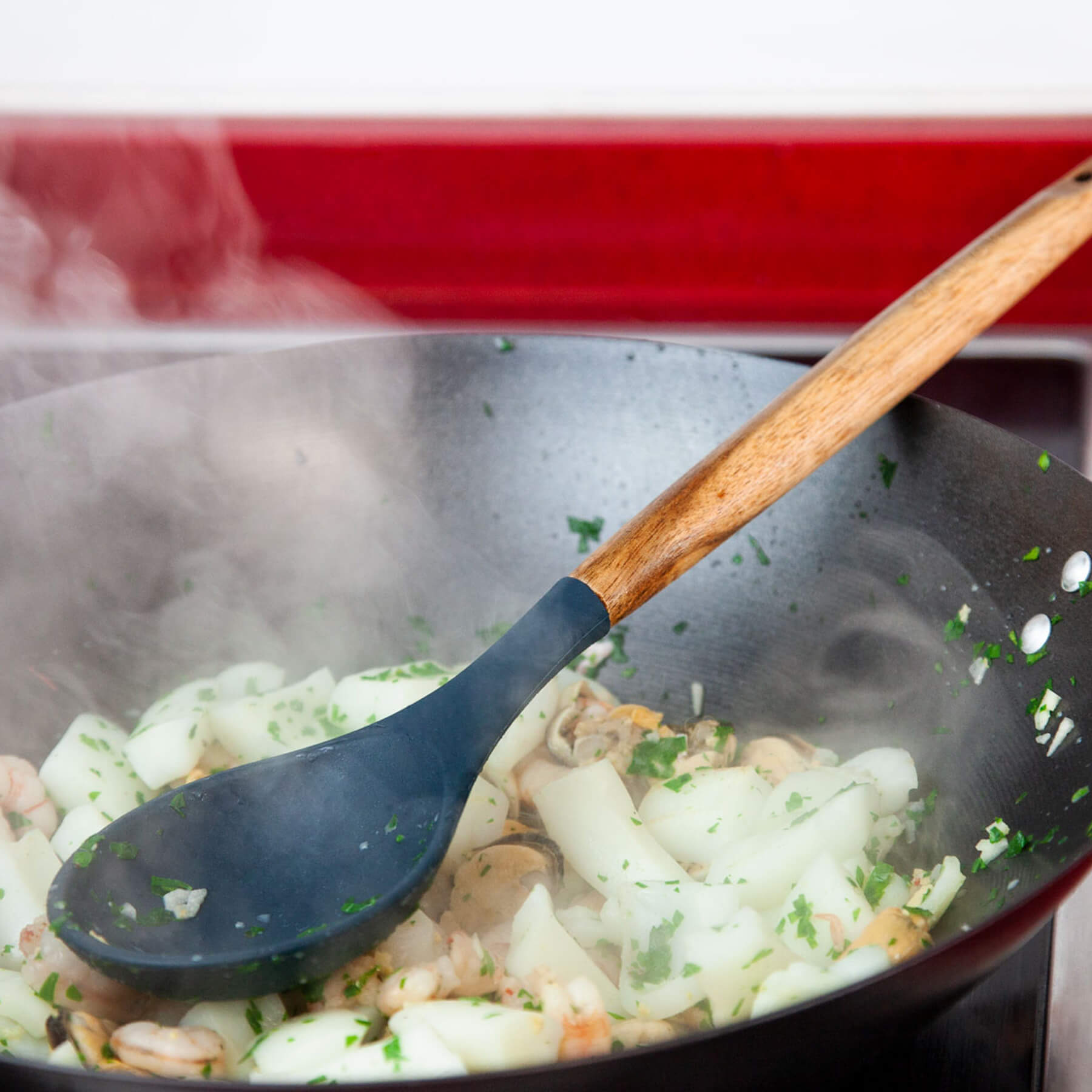 Colher de servir 3 Claveles em silicone e madeira de faia, isentas de BPA.