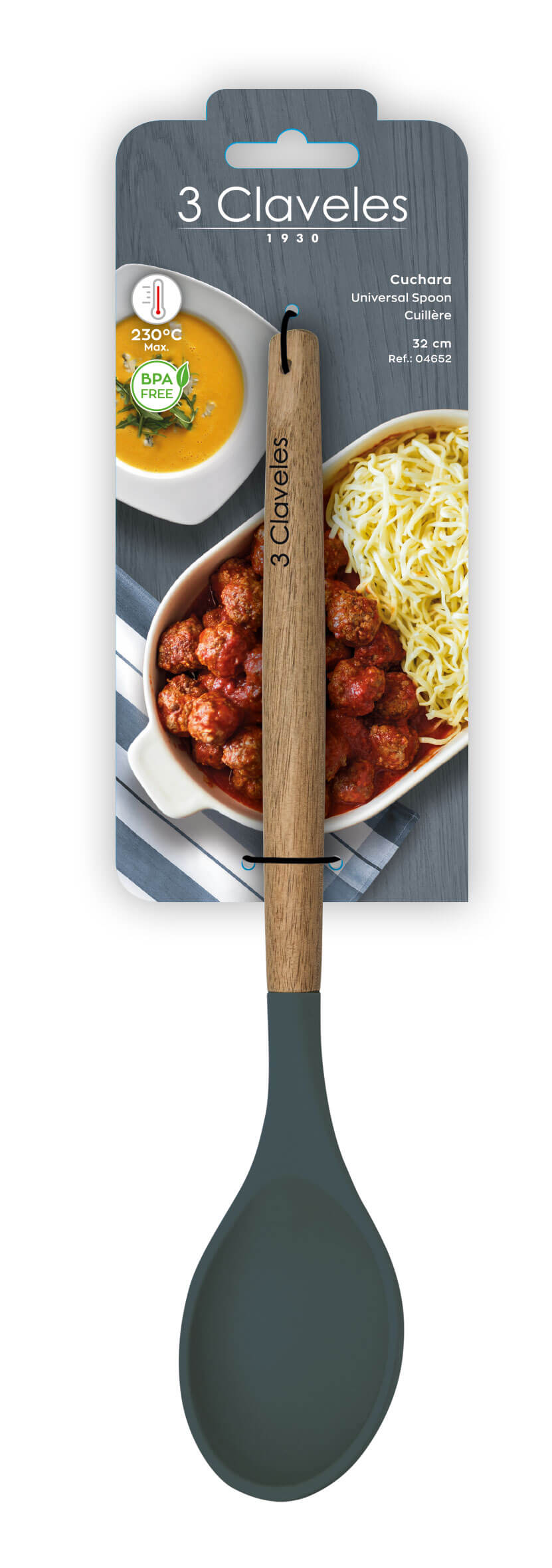 Colher de servir 3 Claveles em silicone e madeira de faia, isentas de BPA.