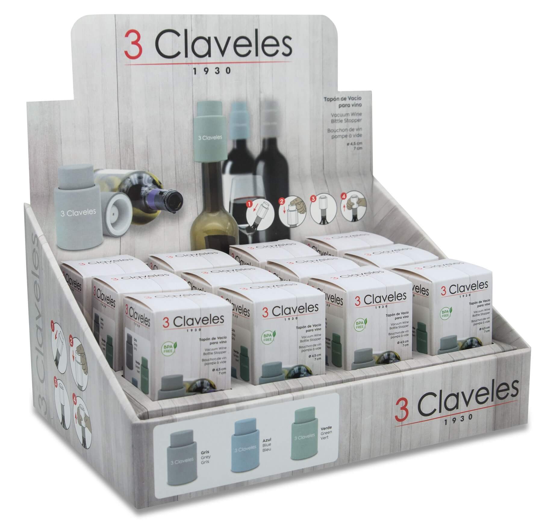 Conjunto de 12 rolhas de vinho a vácuo Claveles sem BPA, cores sortidas.