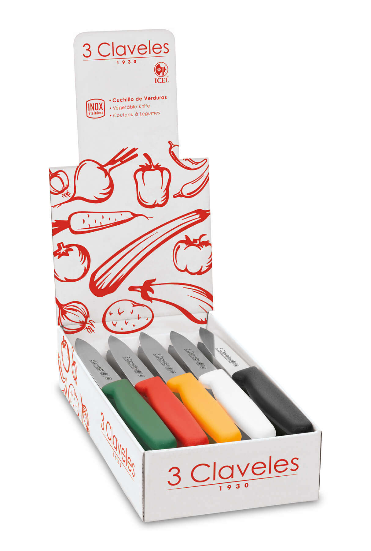 Cuchillo de verduras con hoja puntiaguda de 10 cm 3Claveles caja ...