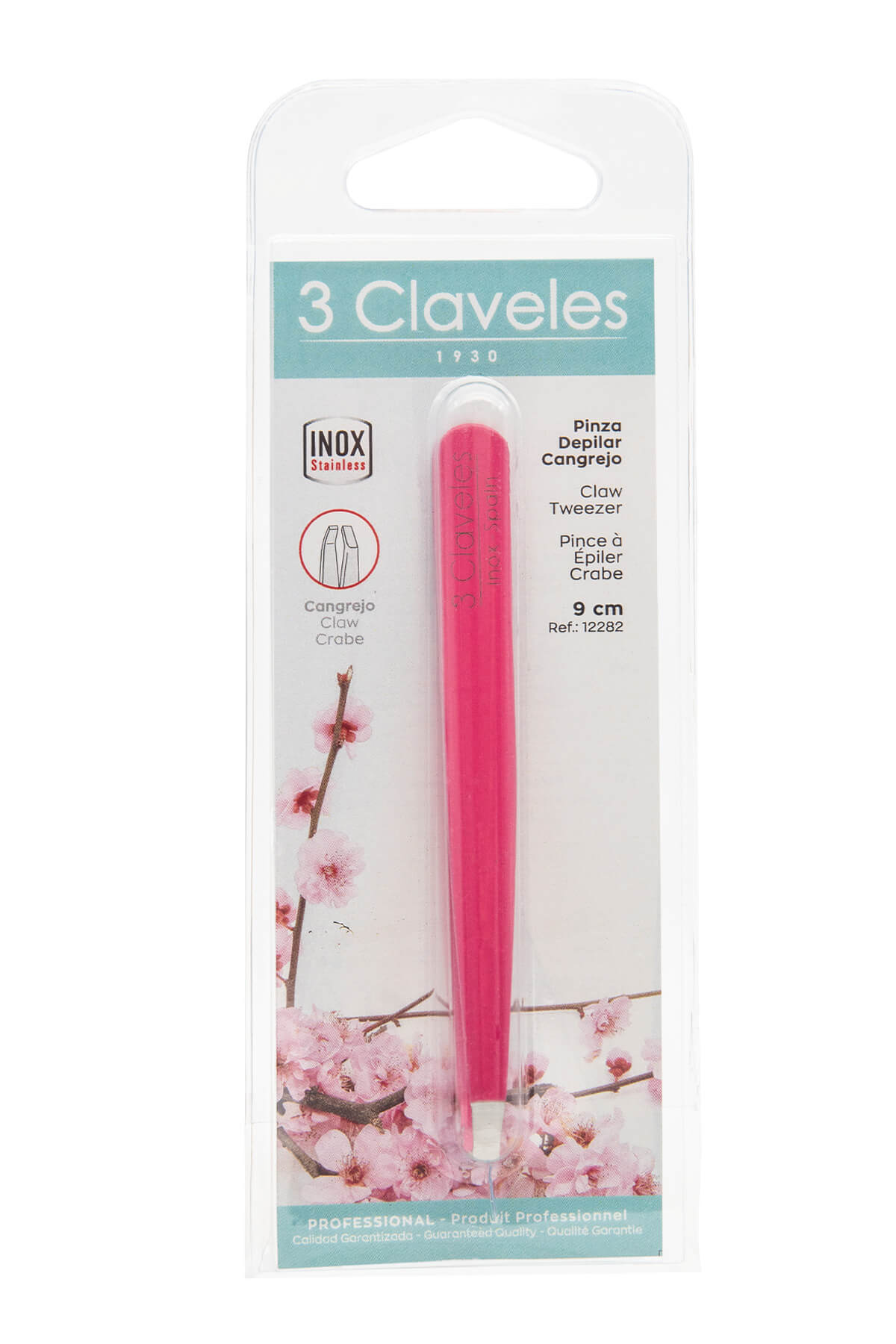 Pinza de depilar rosa con punta cangrejo 10 cm 3 Claveles