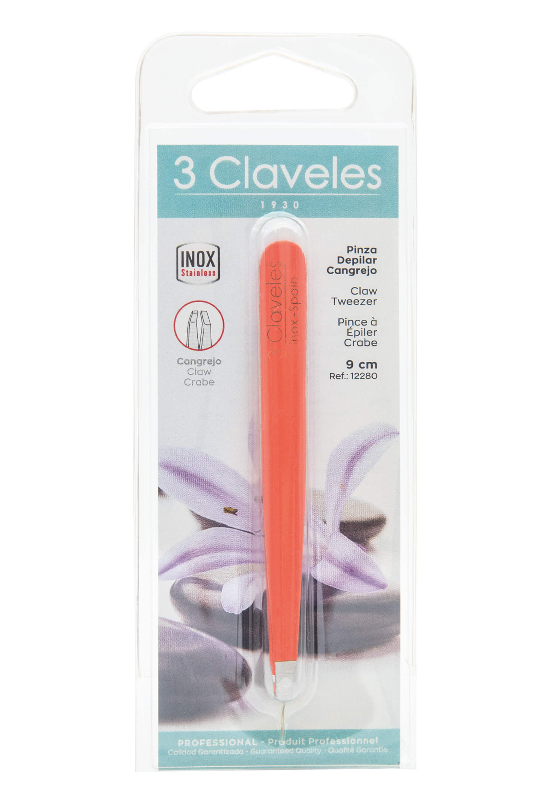 Pinza de depilar naranja con punta cangrejo 10 cm 3 Claveles
