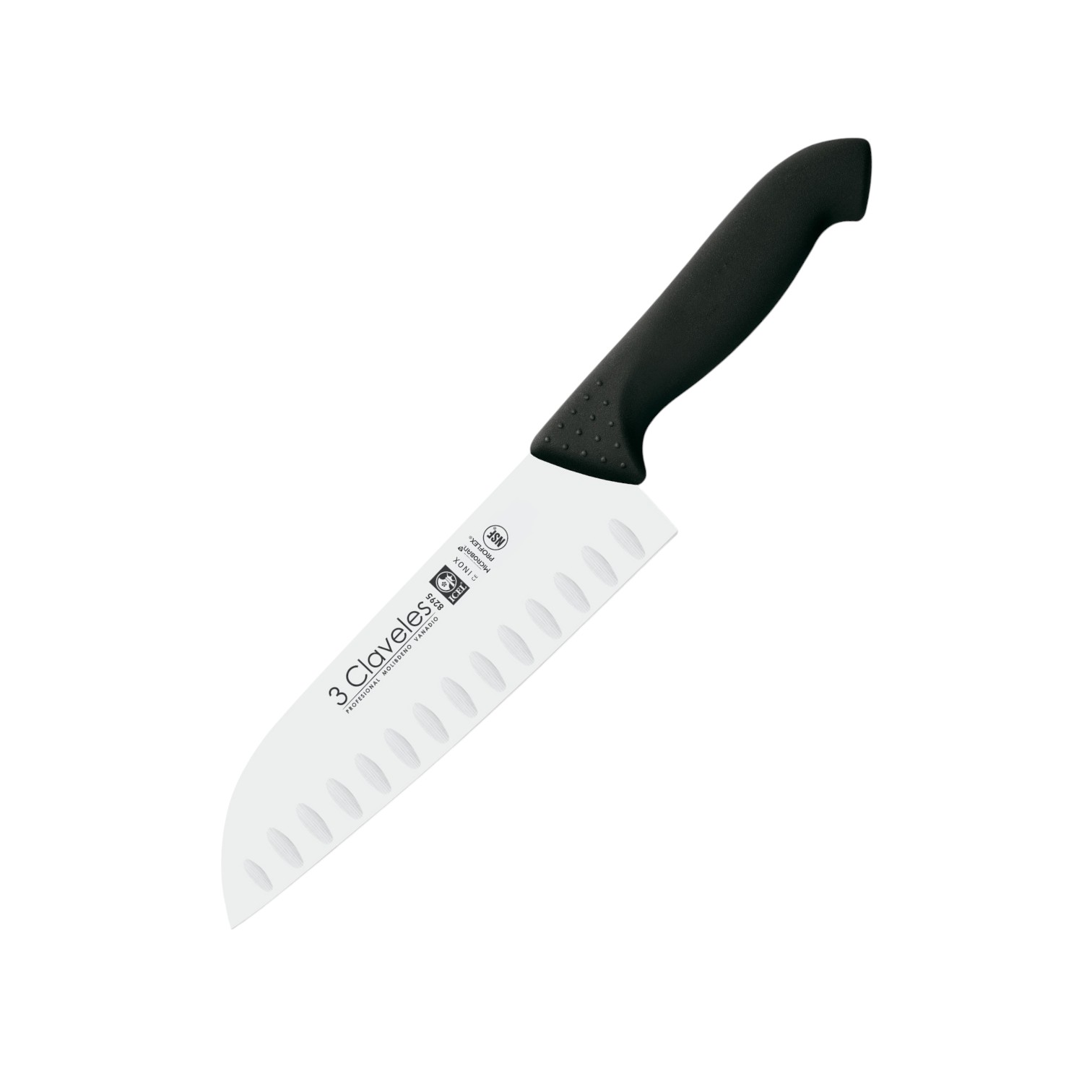 Faca Santoku com lâmina de 18 cm e cabo preto em Proflex, 3 Clave...