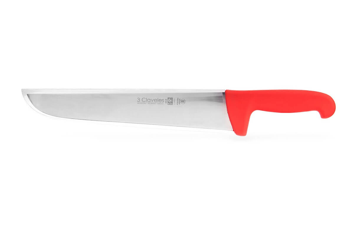 Cuchillo carnicero con hoja de 30 cm con mango de proflex rojo 3 Claveles