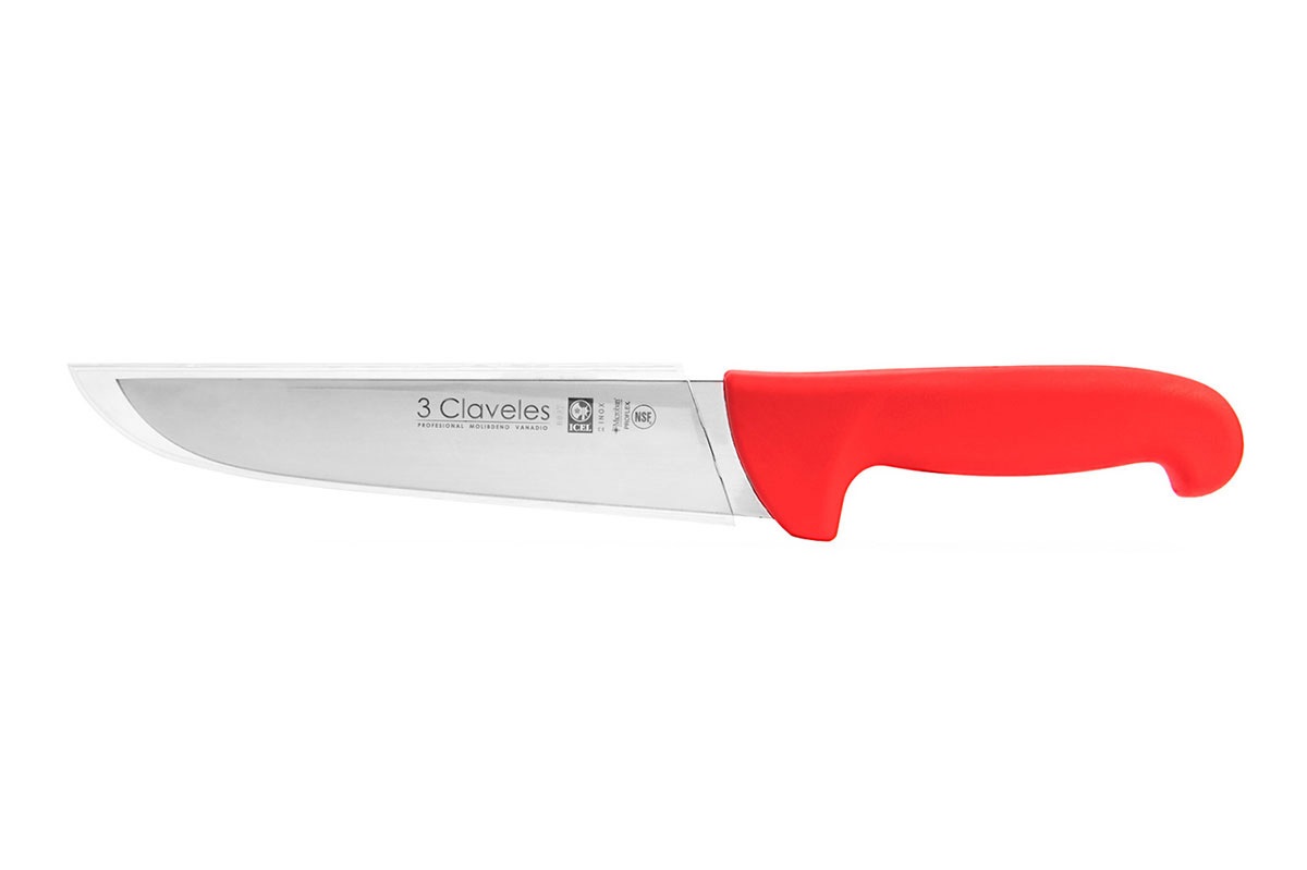 Cuchillo carnicero con hoja de 20 cm con mango de proflex rojo 3 Claveles