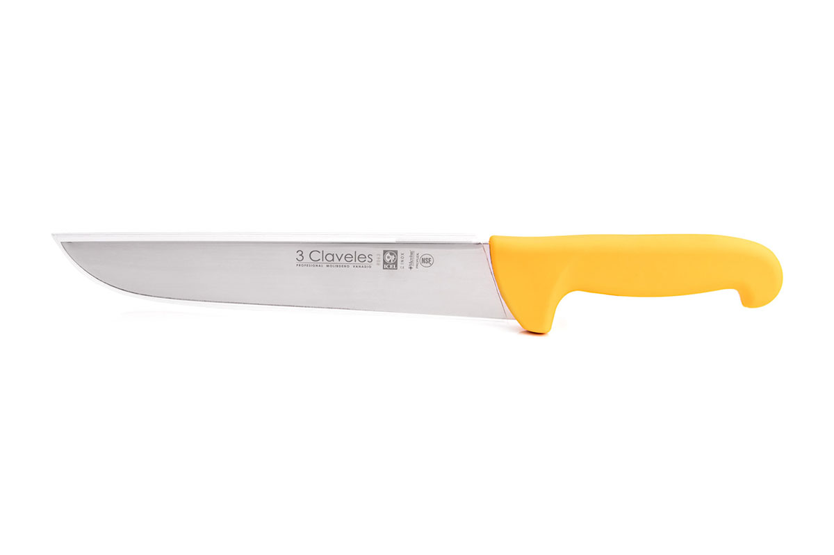 Cuchillo carnicero con hoja de 24 cm con mango de proflex amarillo 3 Claveles