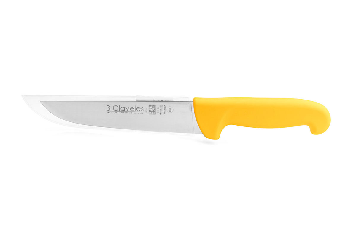 Cuchillo carnicero con hoja de 18 cm con mango de proflex amarillo 3 Claveles