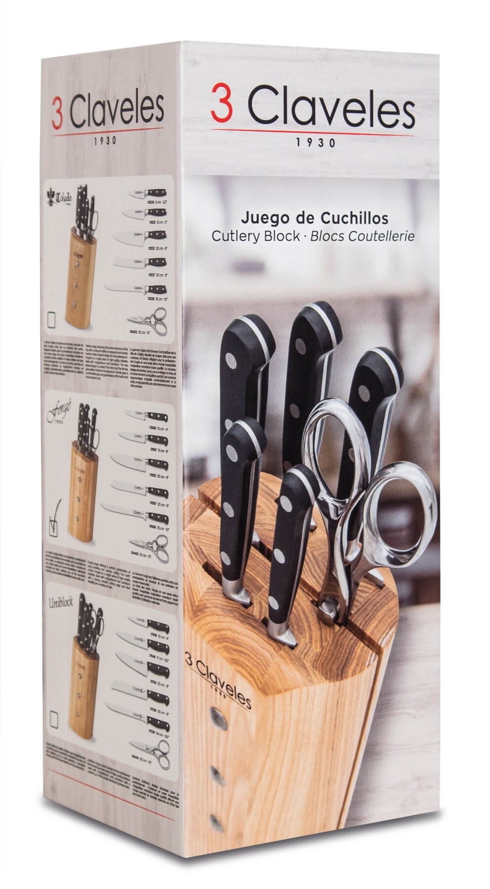 Juego de cocina 5 cuchillos y tijeras en taco 3 Claveles Toledo