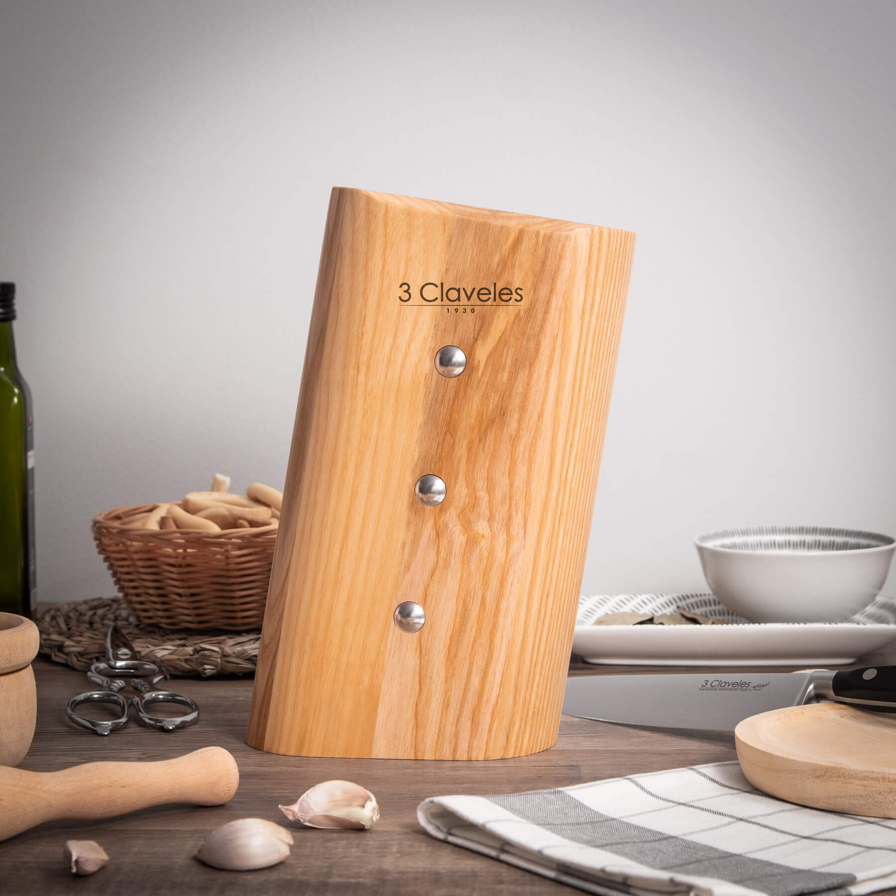 Bloco de madeira vazio para 5 facas e tesouras, 3 Claveles