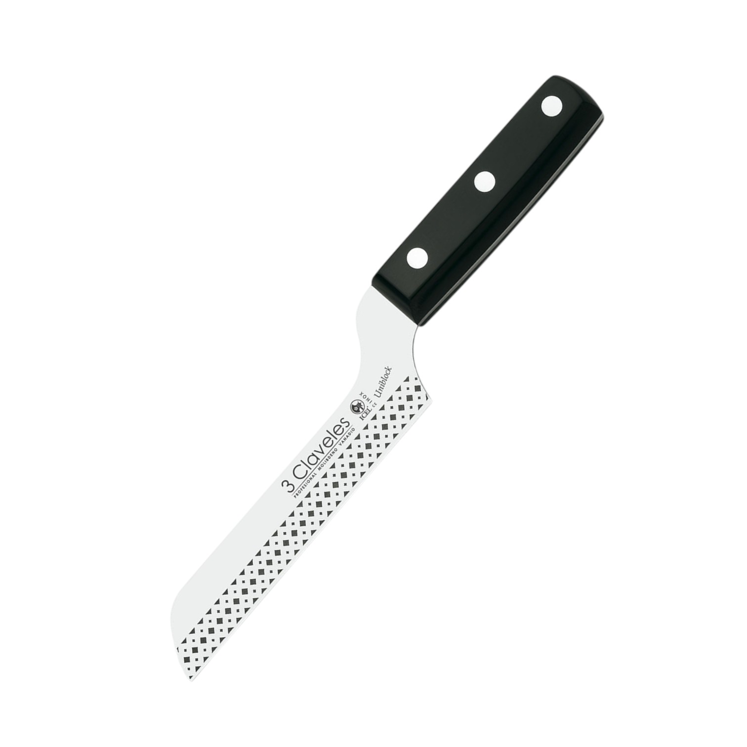 Cuchillo de queso acodado 12 cm con mango de pom negro 3 Claveles...