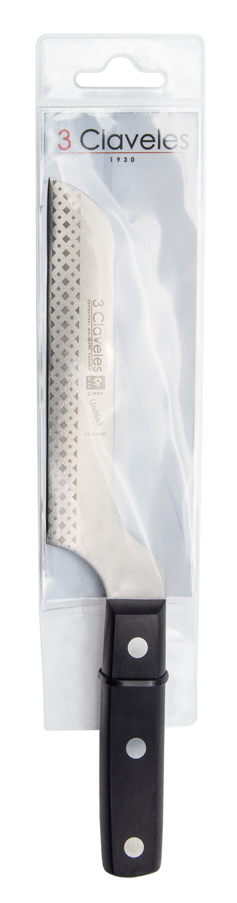 Cuchillo de queso acodado 12 cm con mango de pom negro 3 Claveles Uniblock