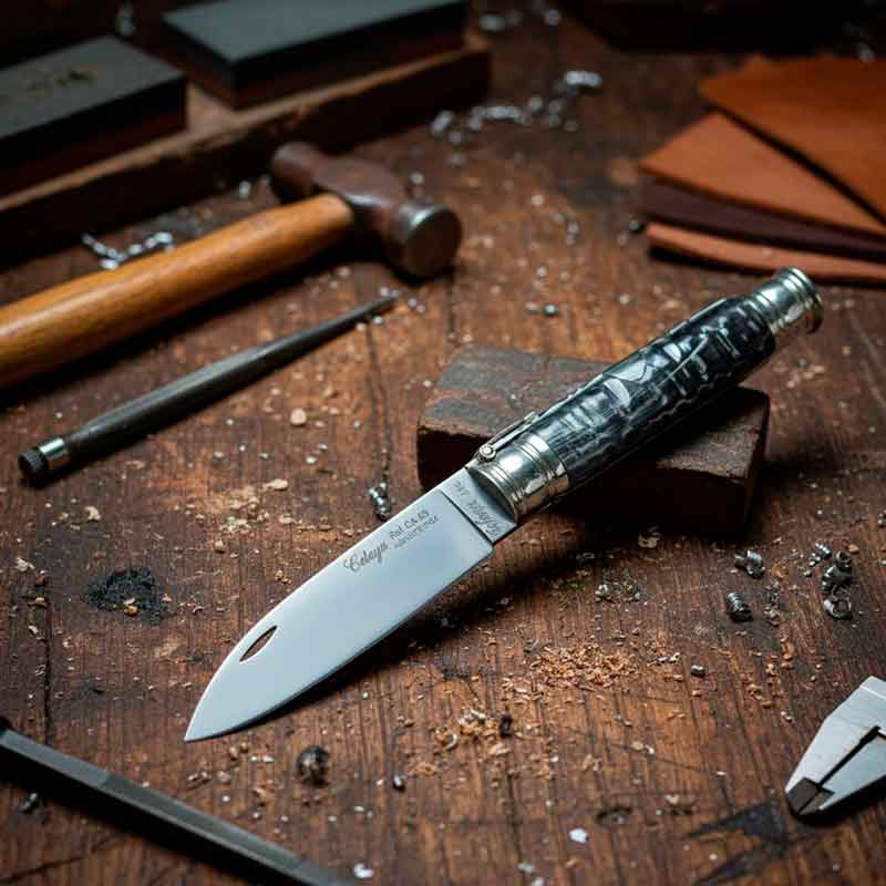 Navaja artesana machete con mango de asta de búfalo y hoja de 9 cm