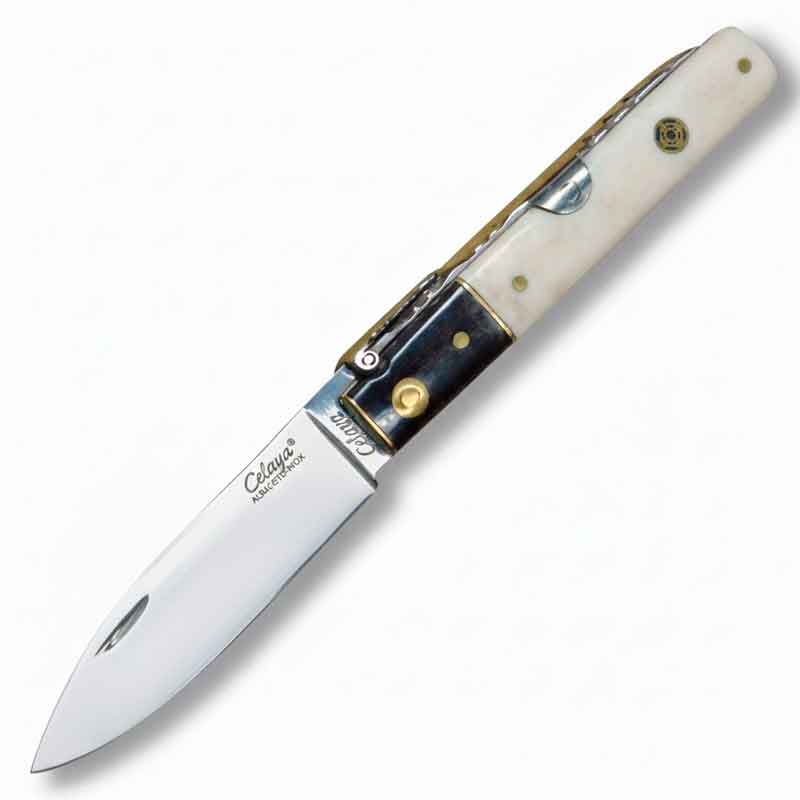 Navaja artesana machete con mango de asta de ciervo pulido y búfa...