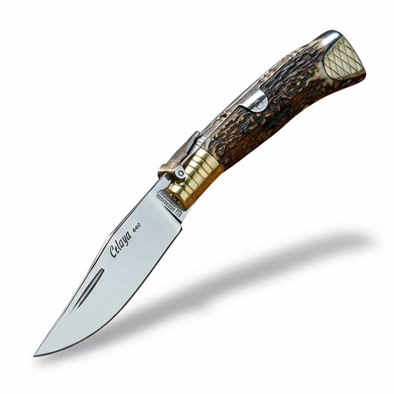 Navaja machete artesanal con mango de punta de asta de ciervo con...