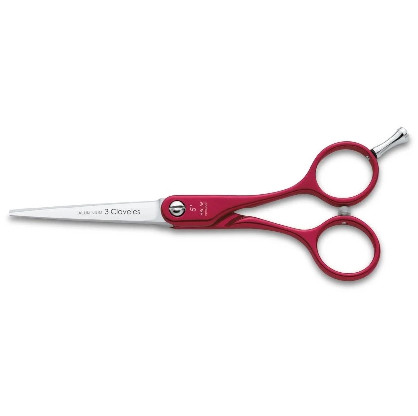 Tijera peluquería Duraluminium rojo 5" con filo suave 3 Claveles