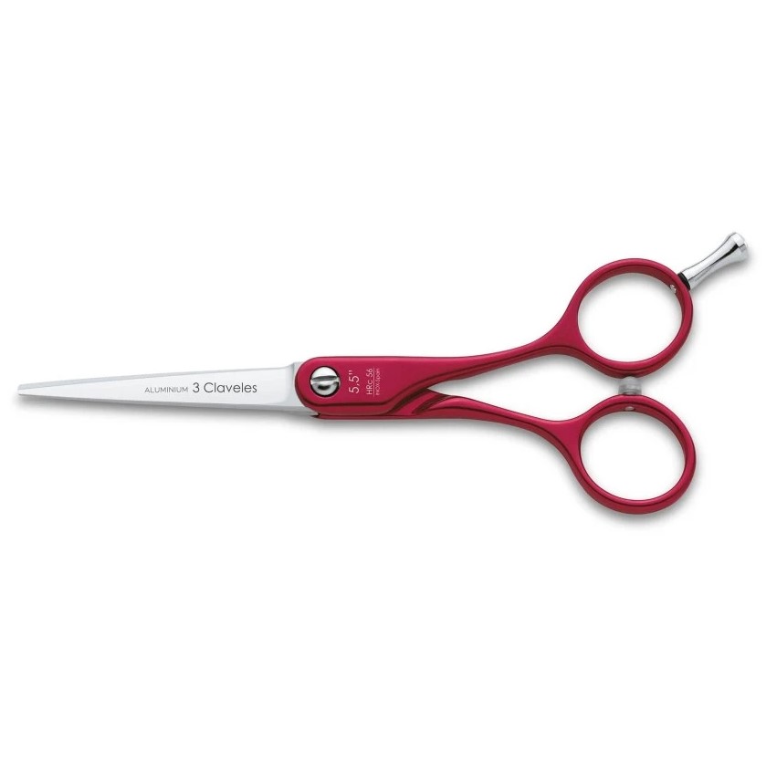 Tijera peluquería Duraluminium rojo 5.5" con filo suave 3 Clavele...