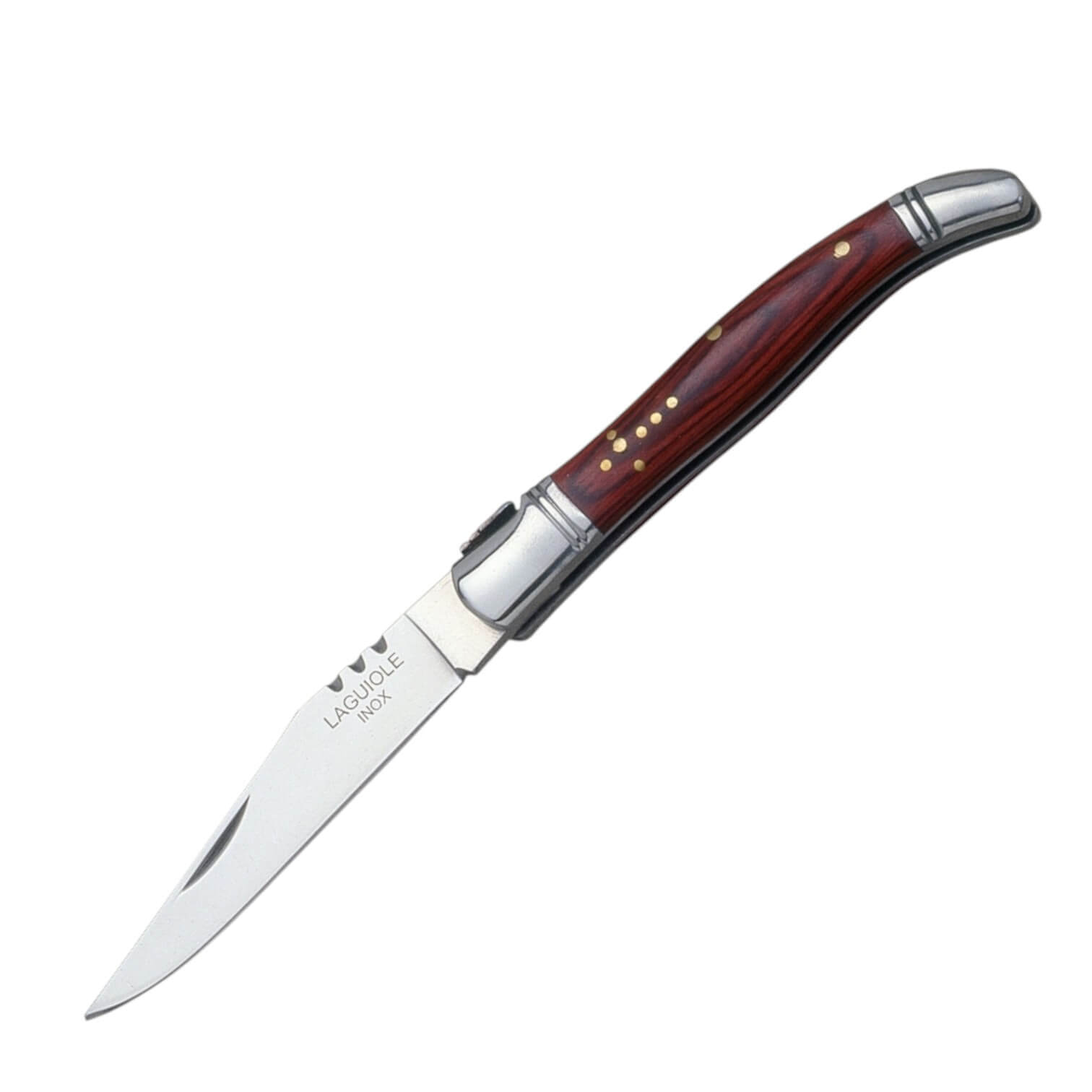 Navaja laguiole con mango de madera roja y virola de acero inox y...