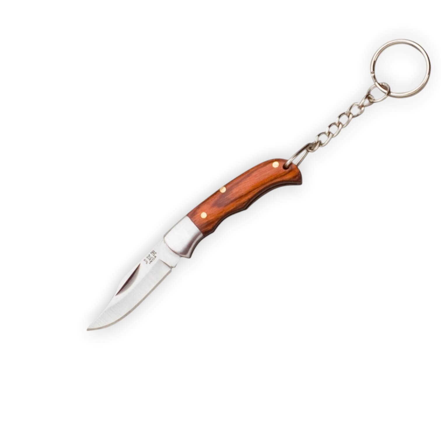 Navaja de caza llavero con mango de madera roja con virola de ino...