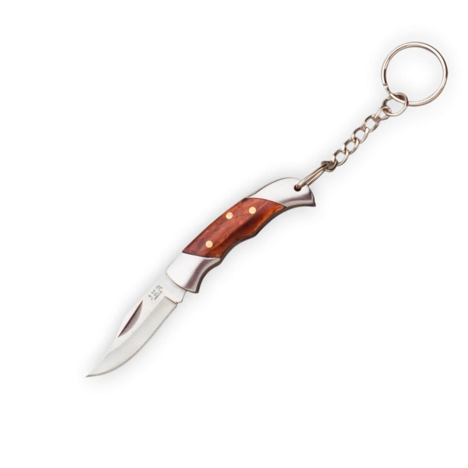 Navaja llavero con mango de madera roja con virola de inox y hoja...