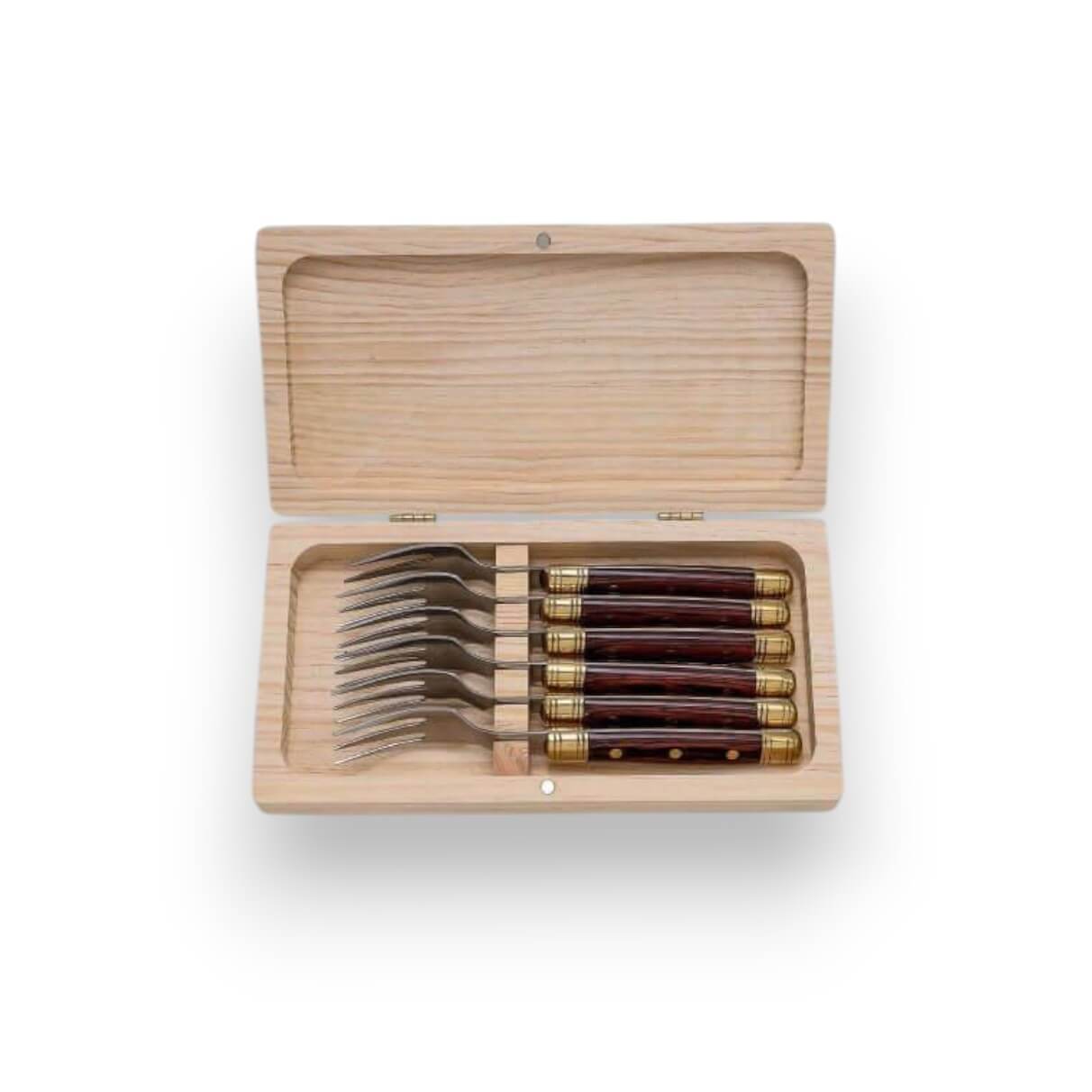 Juego de 6 tenedores de mesa con mango de madera prensada roja en...