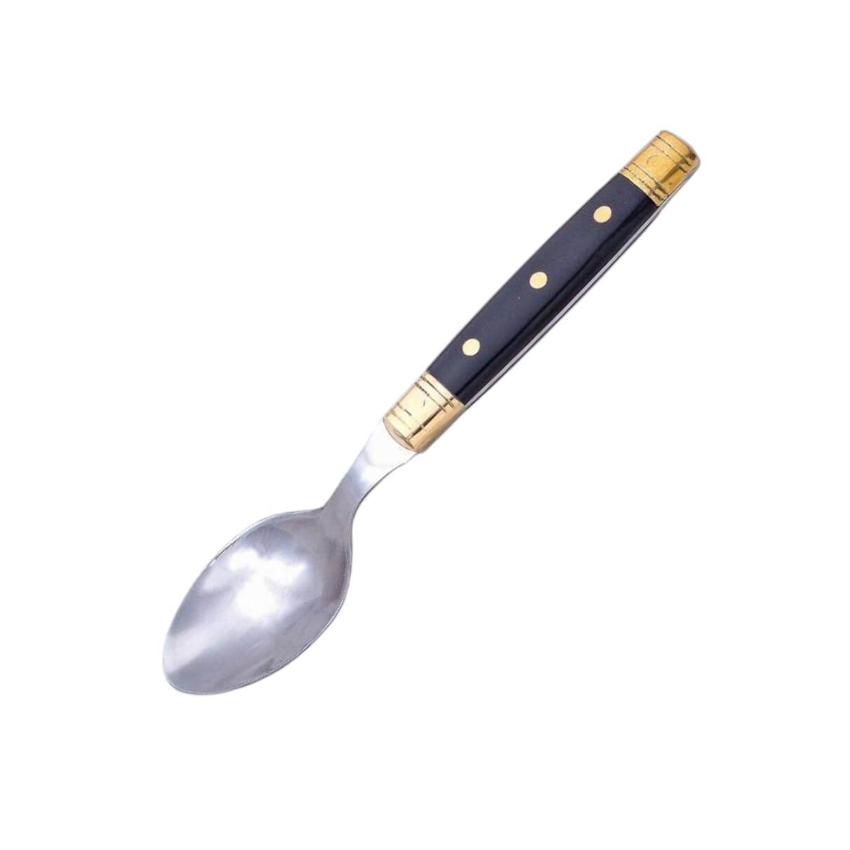 Cuchara de mesa con mango de phenol kraft negro con decorado dora...