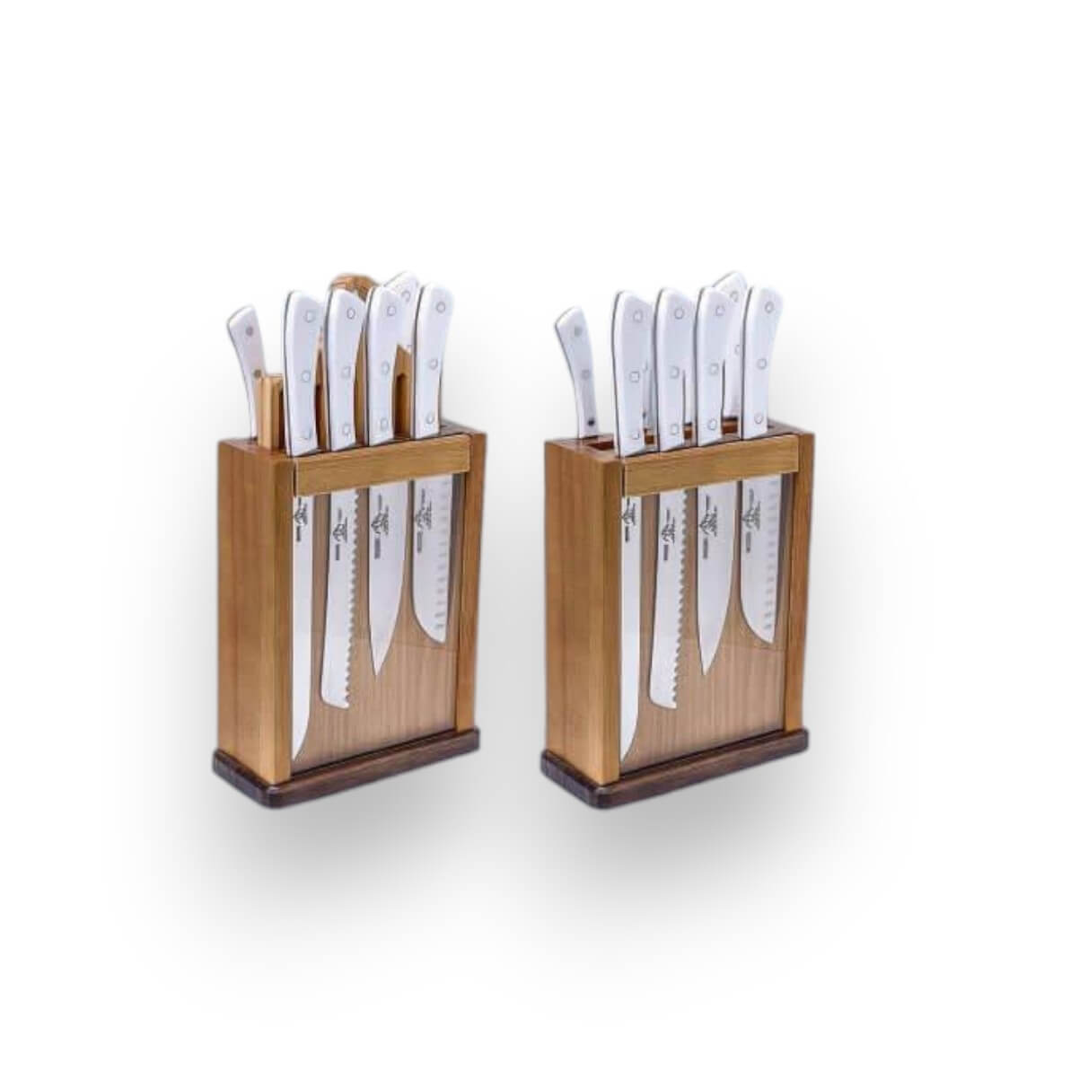 Taco magnético de madera de pino con 9 piezas con mango de metacrilato blanco