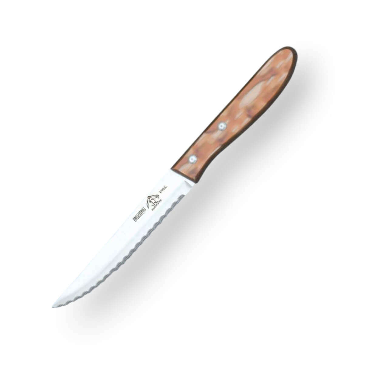 Cuchillo de mesa con mango de plástico imitación nacar marrón y h...